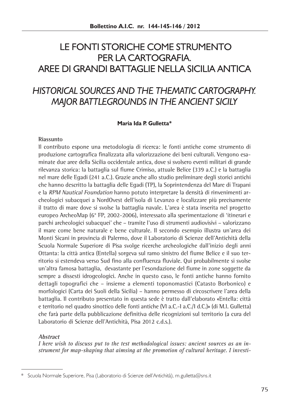 Le Fonti Storiche Come Strumento Per La Cartografia