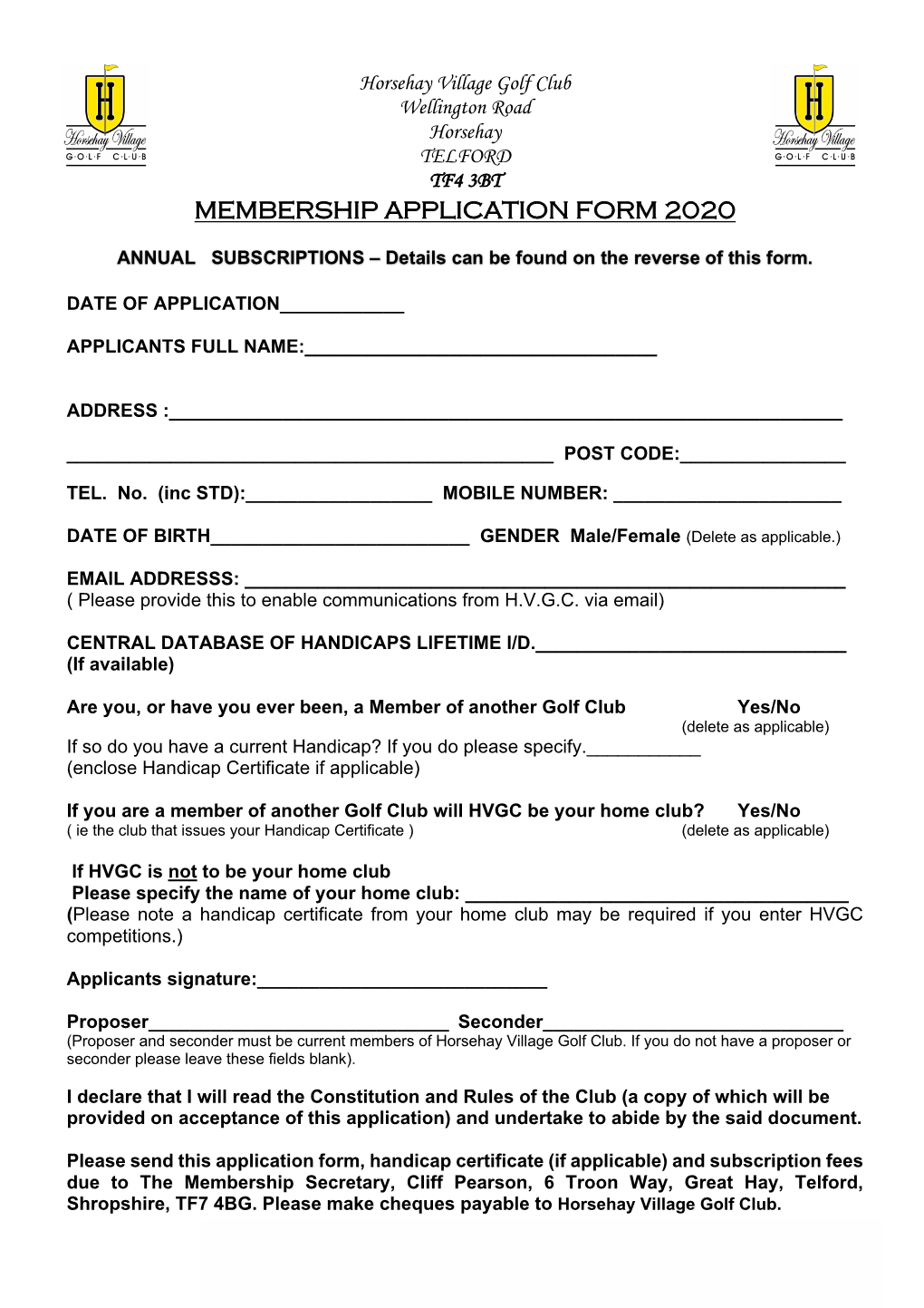 Membership Application Form 2020