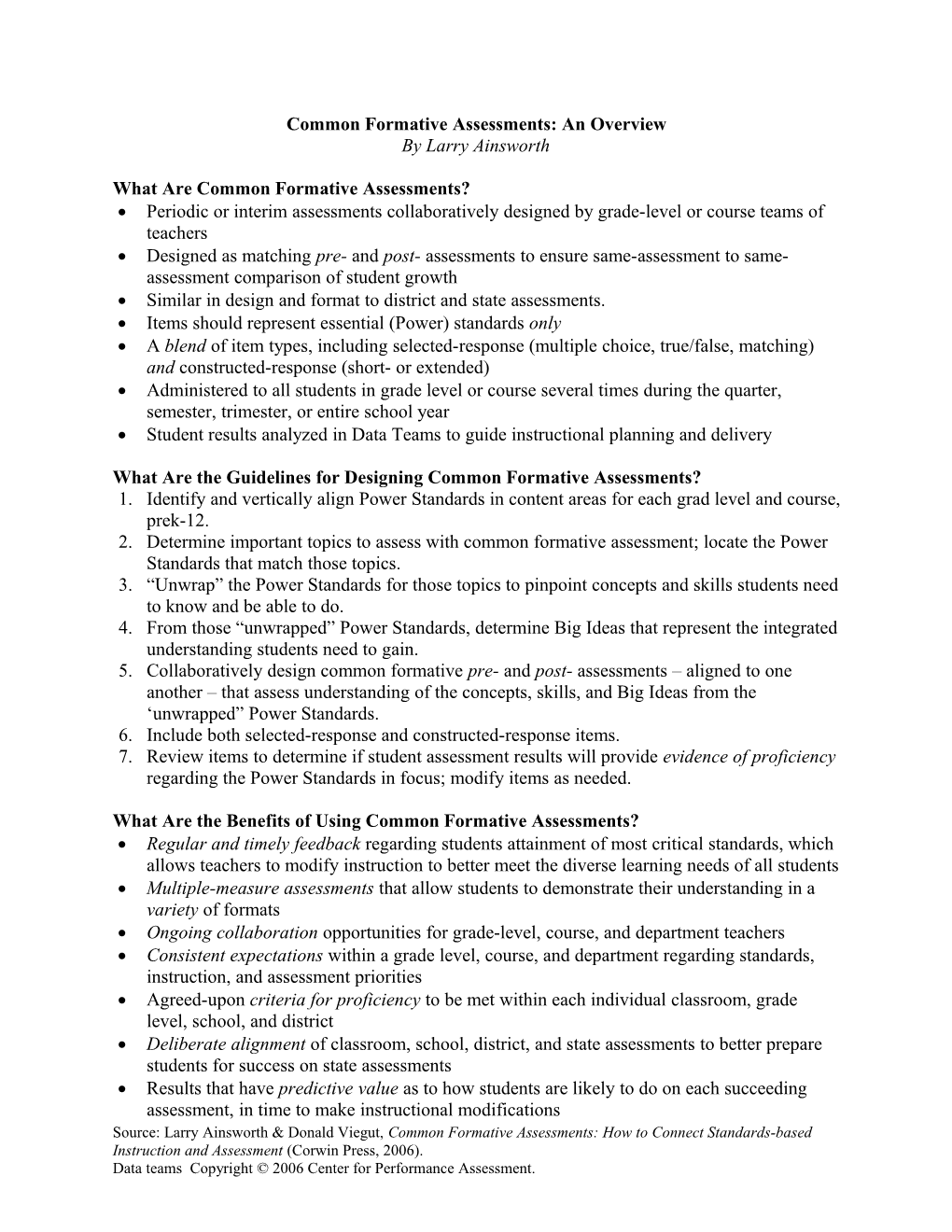 Common Formative Assessments