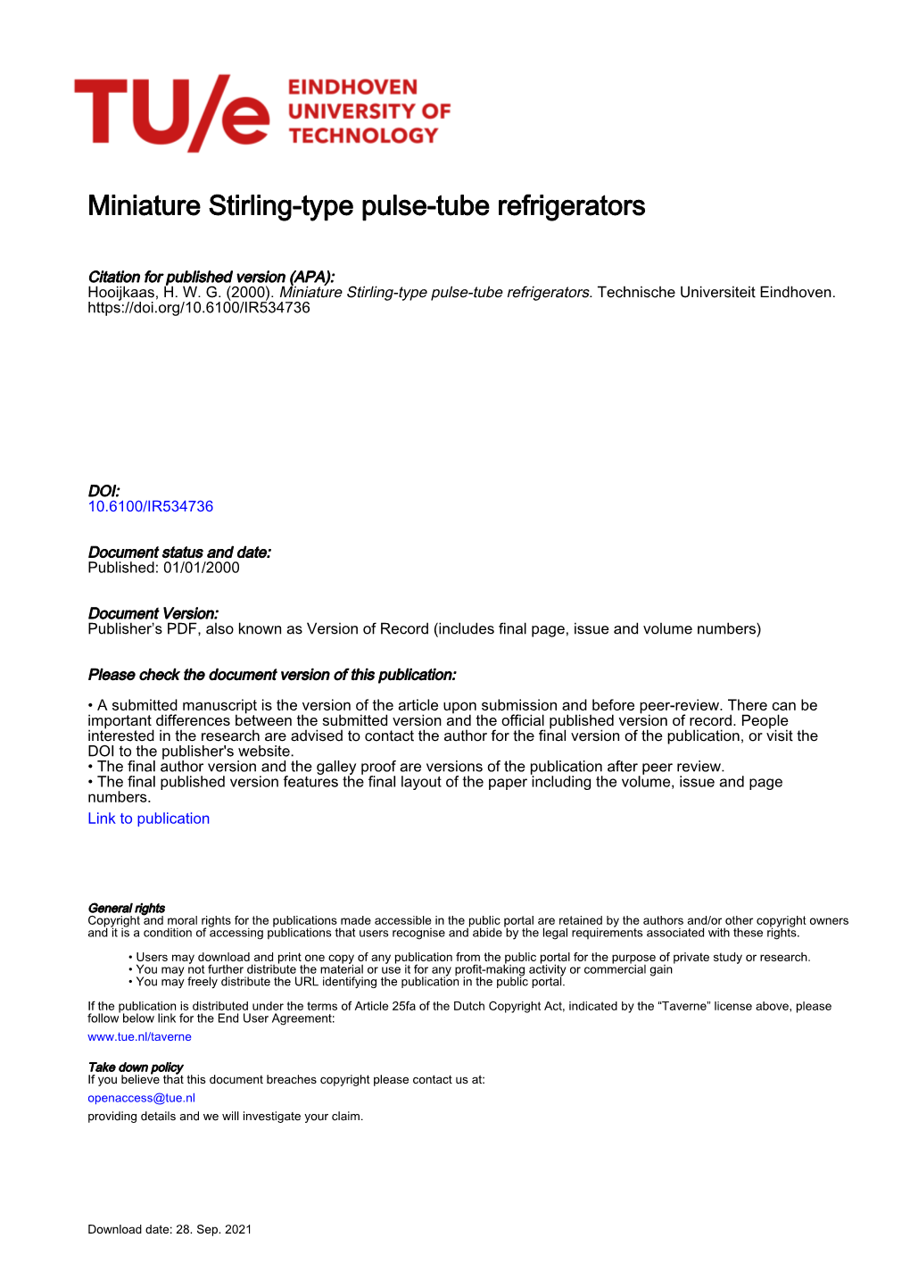 Miniature Stirling-Type Pulse-Tube Refrigerators