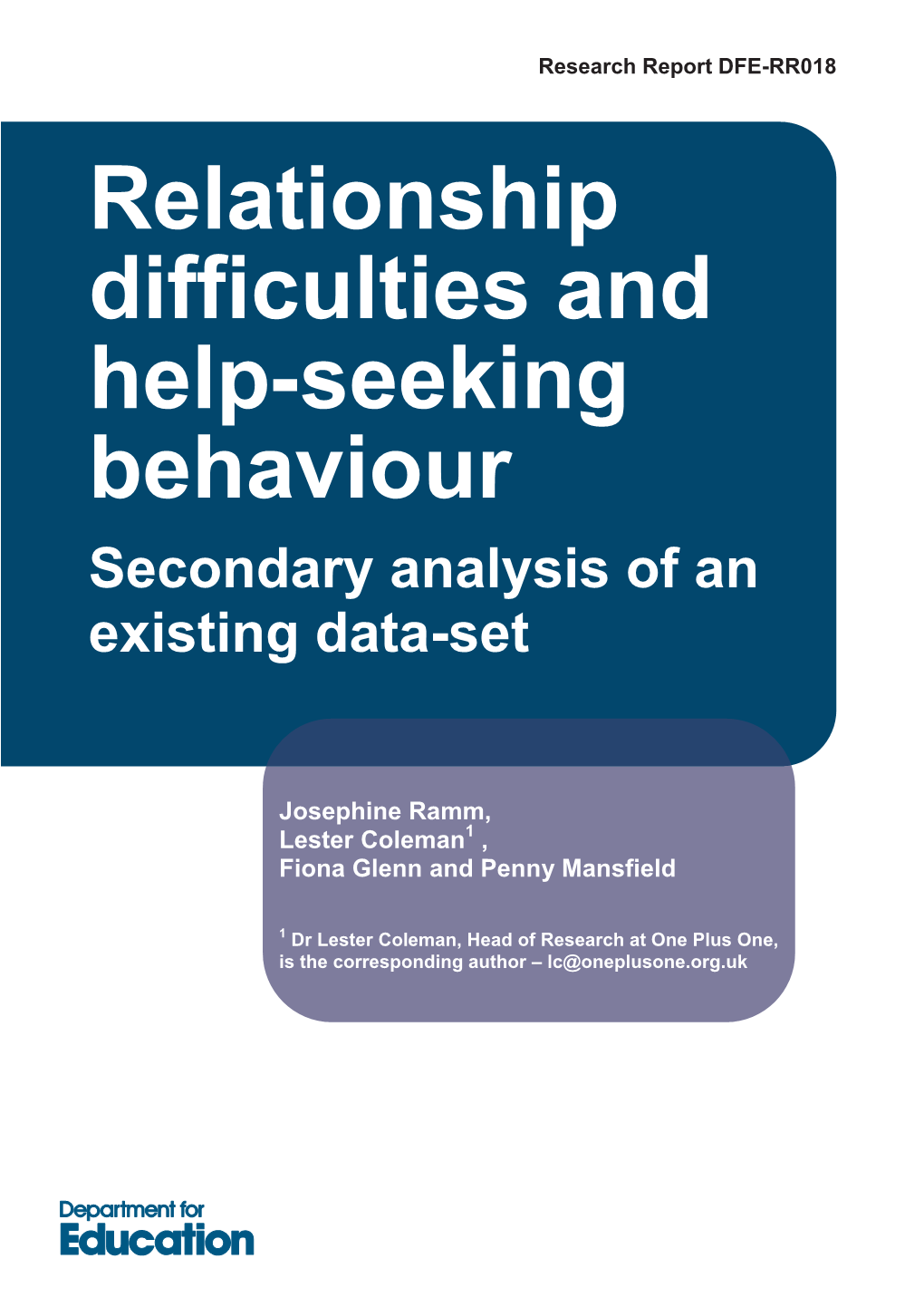 Relationship Difficulties and Help-Seeking Behaviour Secondary Analysis of an Existing Data-Set