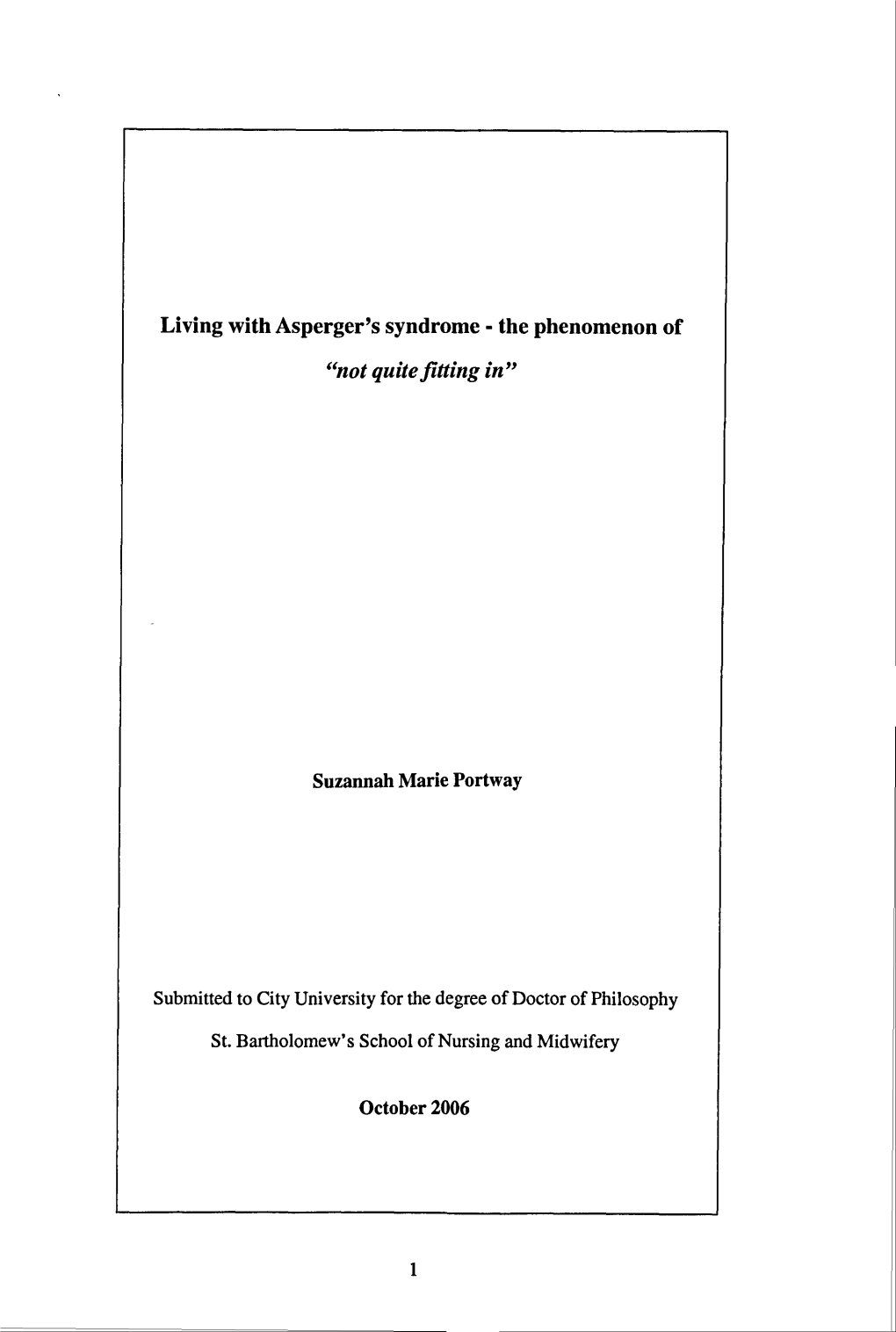 Living with Asperger's Syndrome - the Phenomenon Of