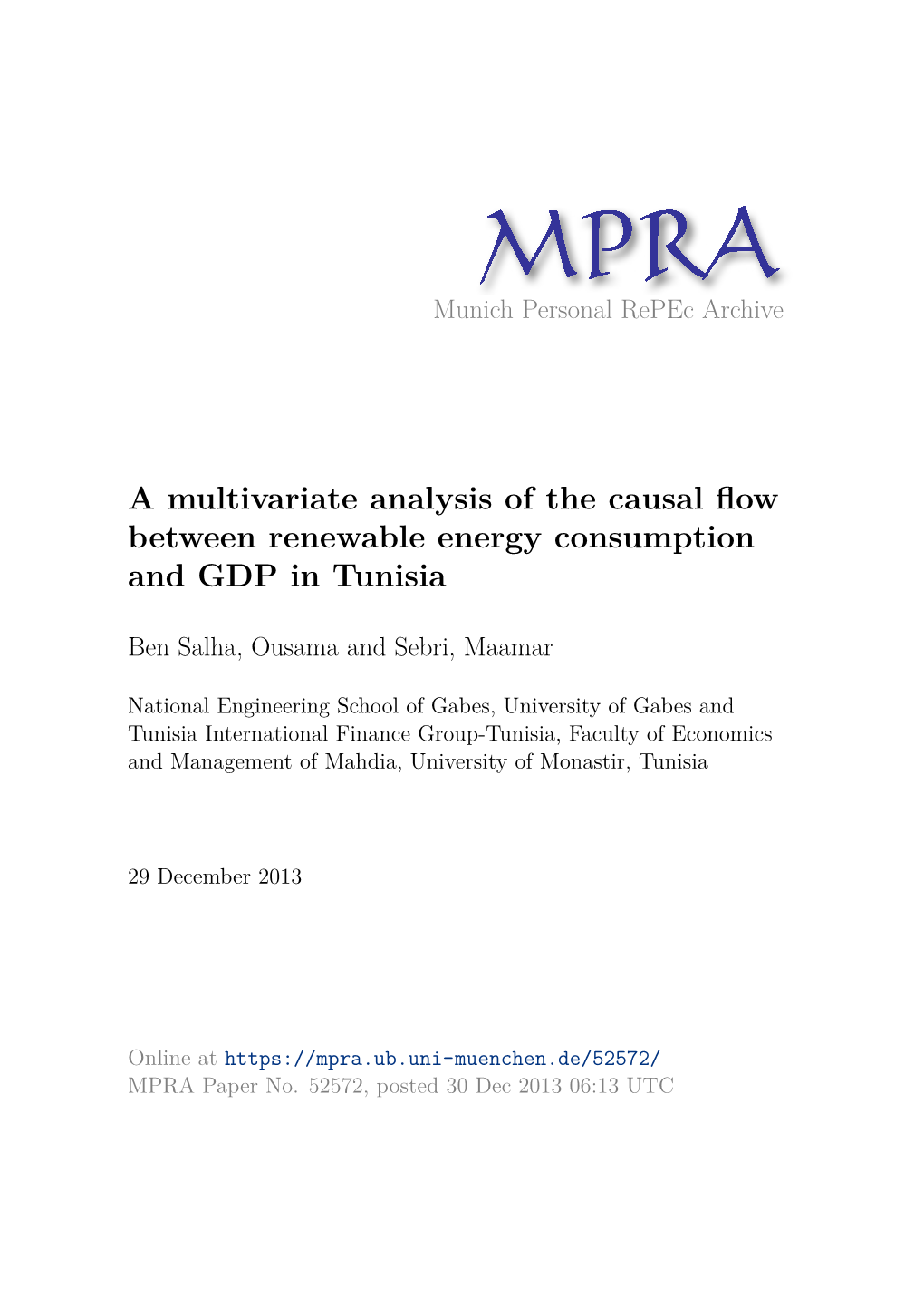 A Multivariate Analysis of the Causal Flow Between Renewable Energy