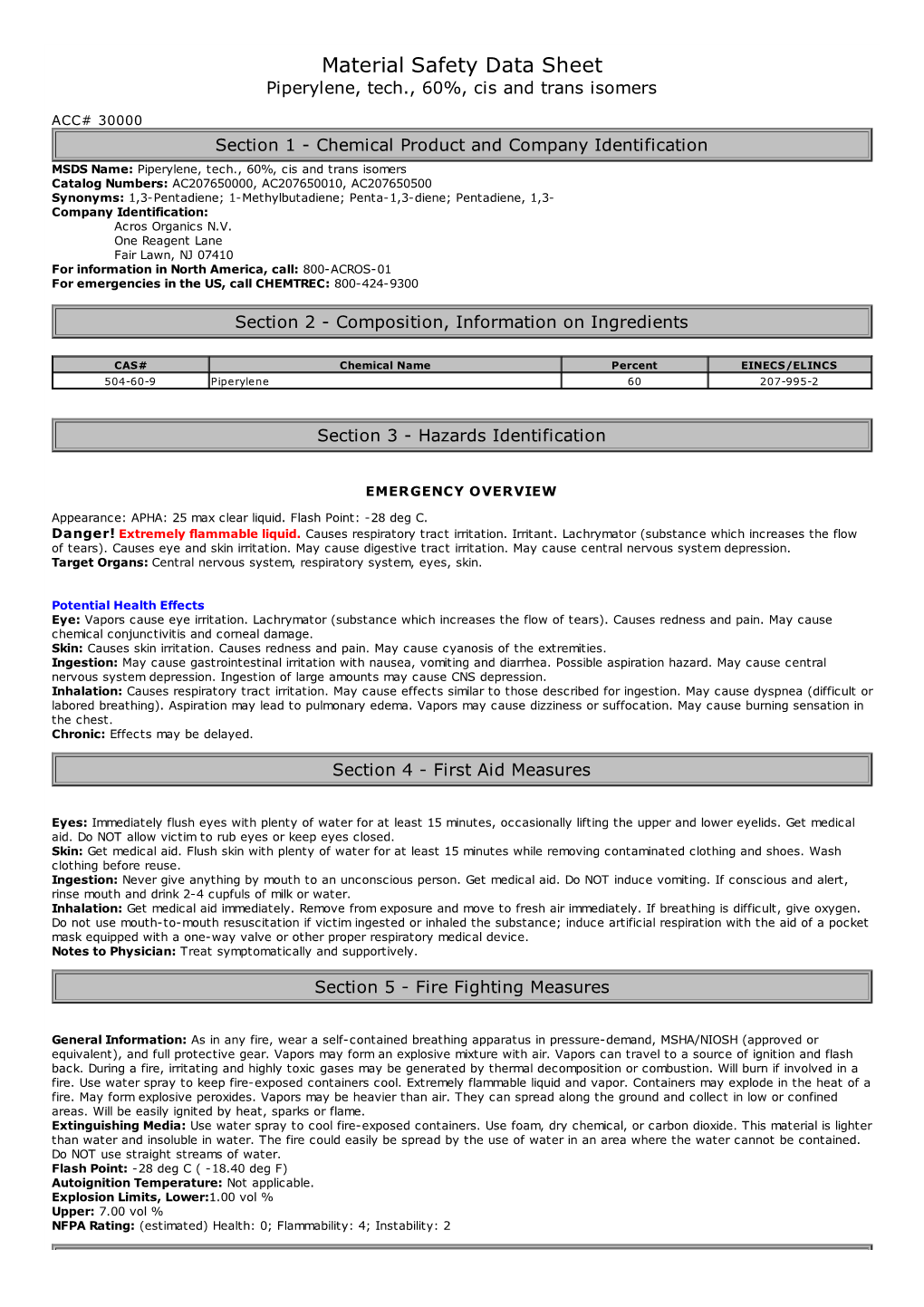 Material Safety Data Sheet