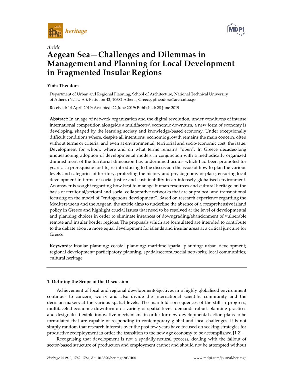 Aegean Sea—Challenges and Dilemmas in Management and Planning for Local Development in Fragmented Insular Regions