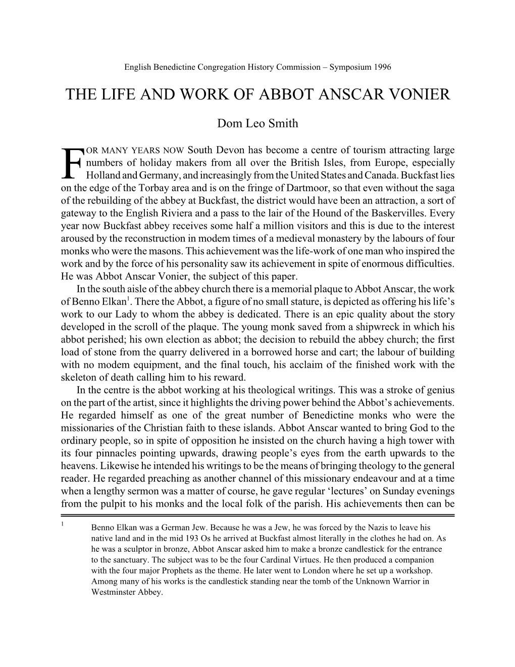 The Life and Work of Abbot Anscar Vonier