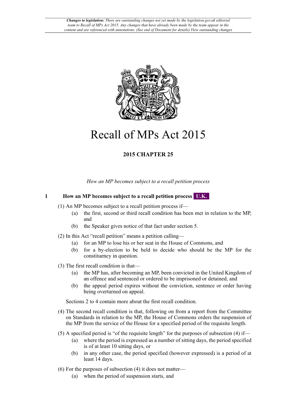 Recall of Mps Act 2015