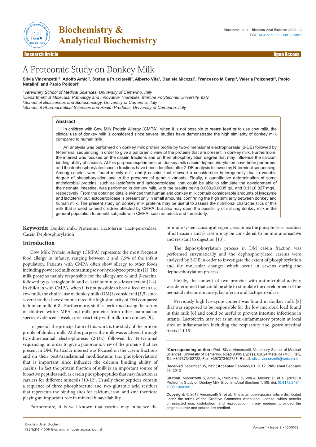 A Proteomic Study on Donkey Milk