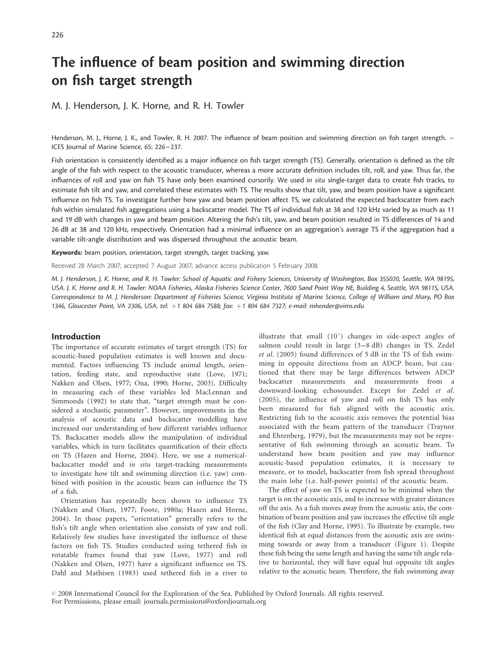 The Influence of Beam Position and Swimming Direction on Fish Target