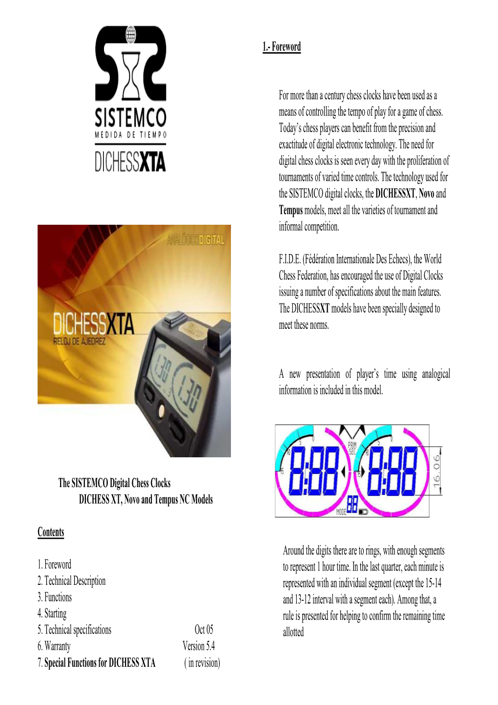 The SISTEMCO Digital Chess Clocks DICHESS XT, Novo and Tempus NC Models