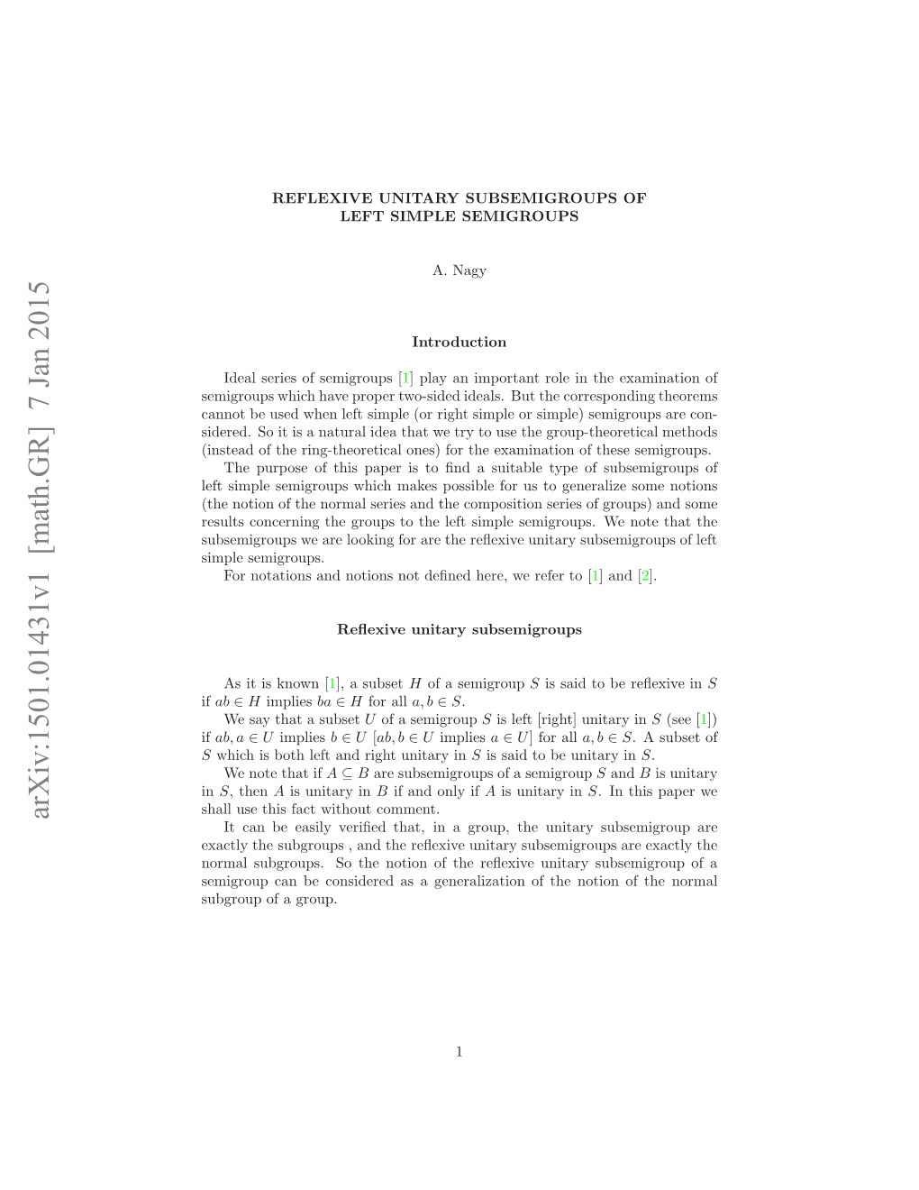 Reflexive Unitary Subsemigroups of Left Simple Semigroups