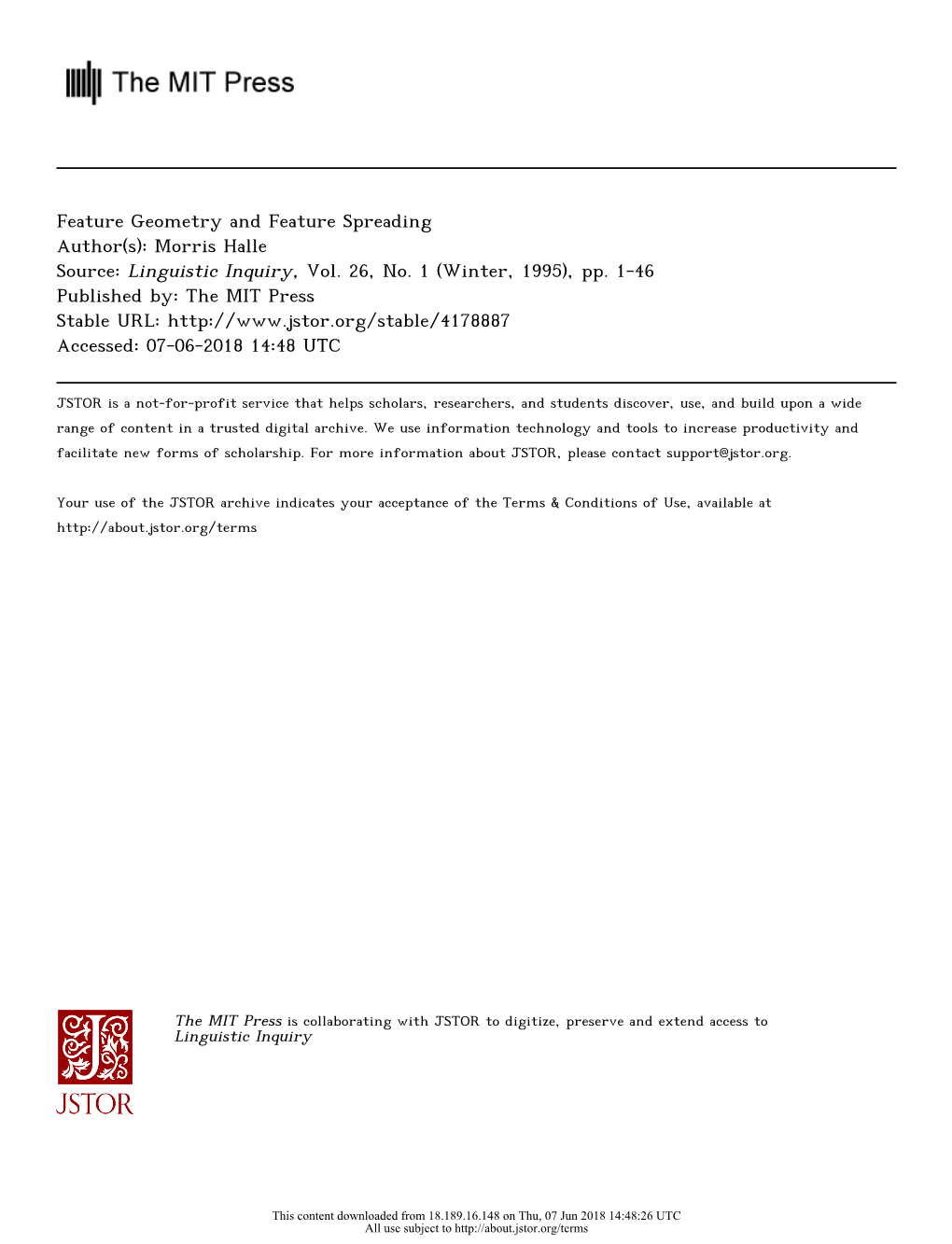 Feature Geometry and Feature Spreading Author(S): Morris Halle Source: Linguistic Inquiry, Vol