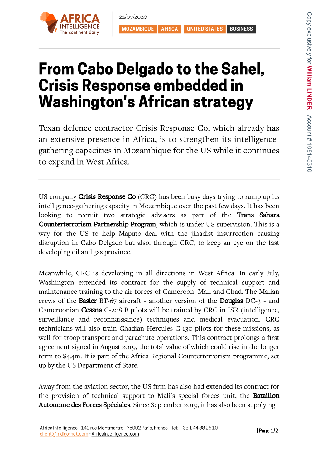 From Cabo Delgado to the Sahel, Crisis Response Embedded in Washington's African Strategy