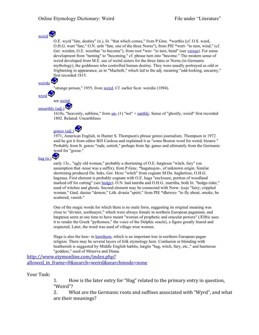 Online Etymology Dictionary: Weird File Under Literature