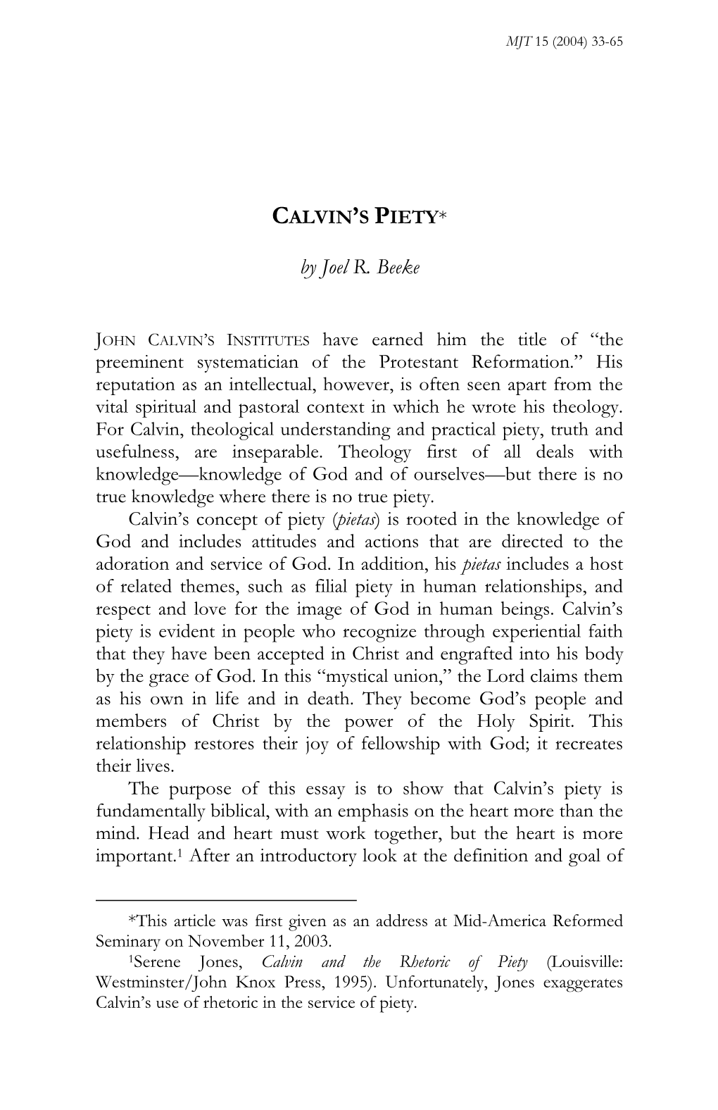 Calvin on Piety