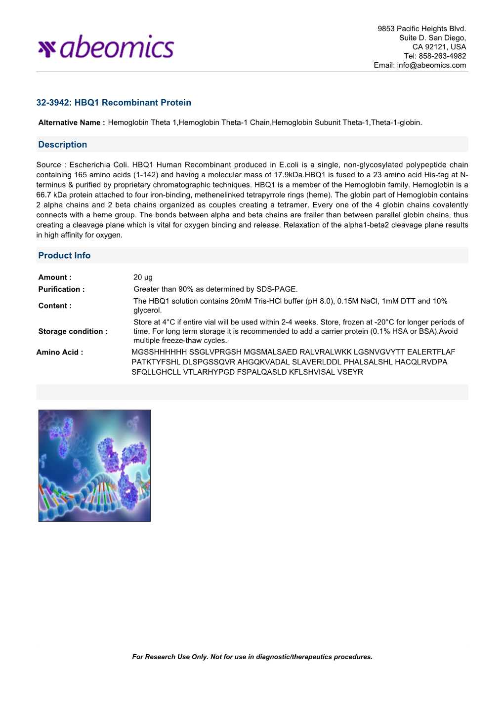 32-3942: HBQ1 Recombinant Protein Description