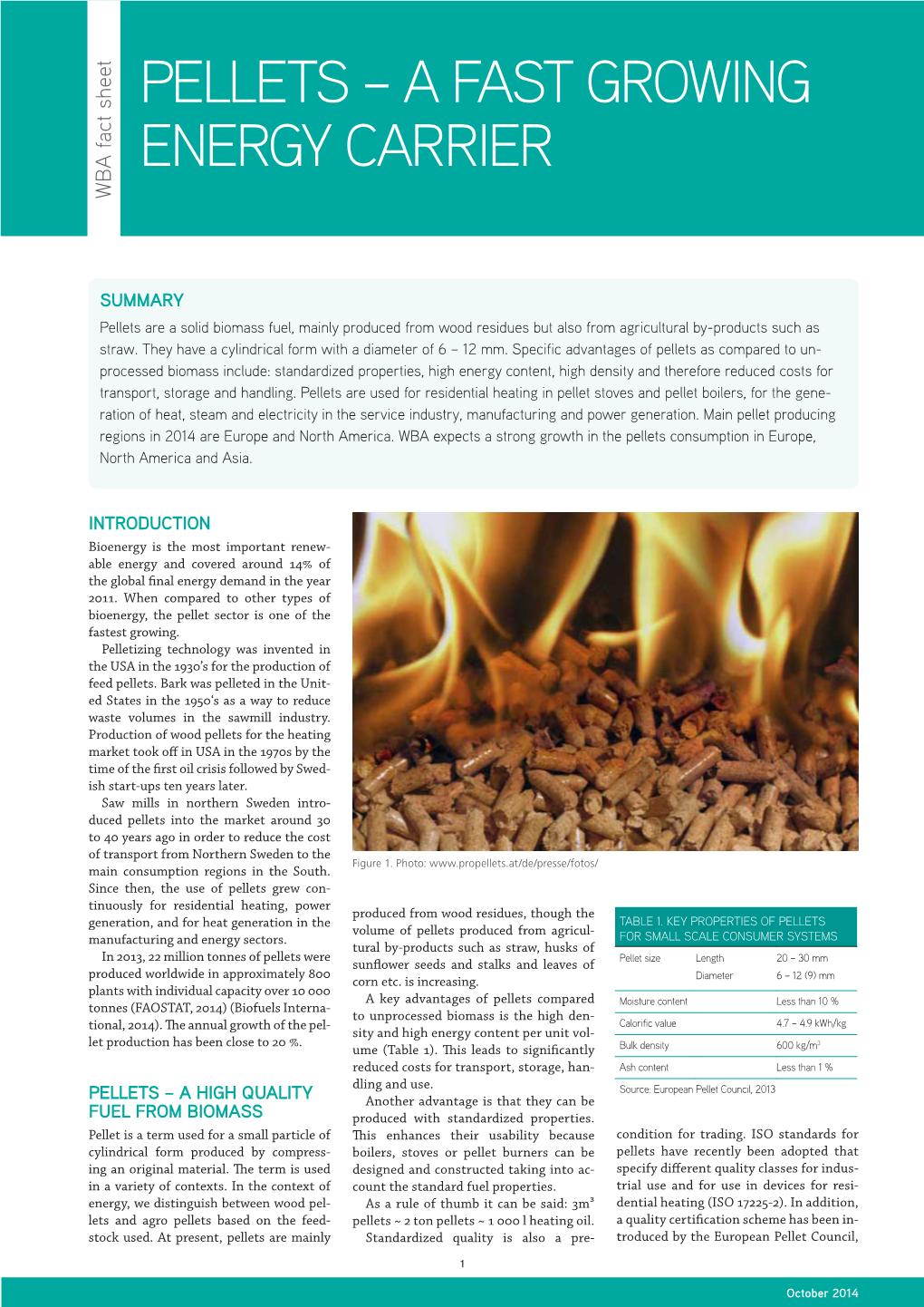 PELLETS – a FAST GROWING ENERGY CARRIER WBA Fact Sheet WBA Sheet Fact