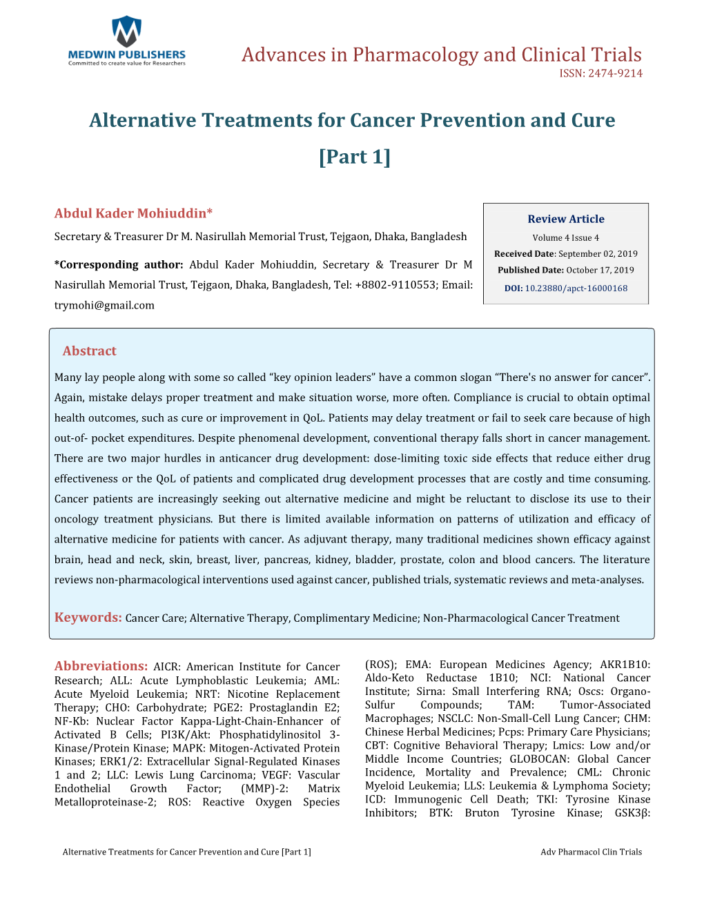 Alternative Treatments for Cancer Prevention and Cure [Part 1]