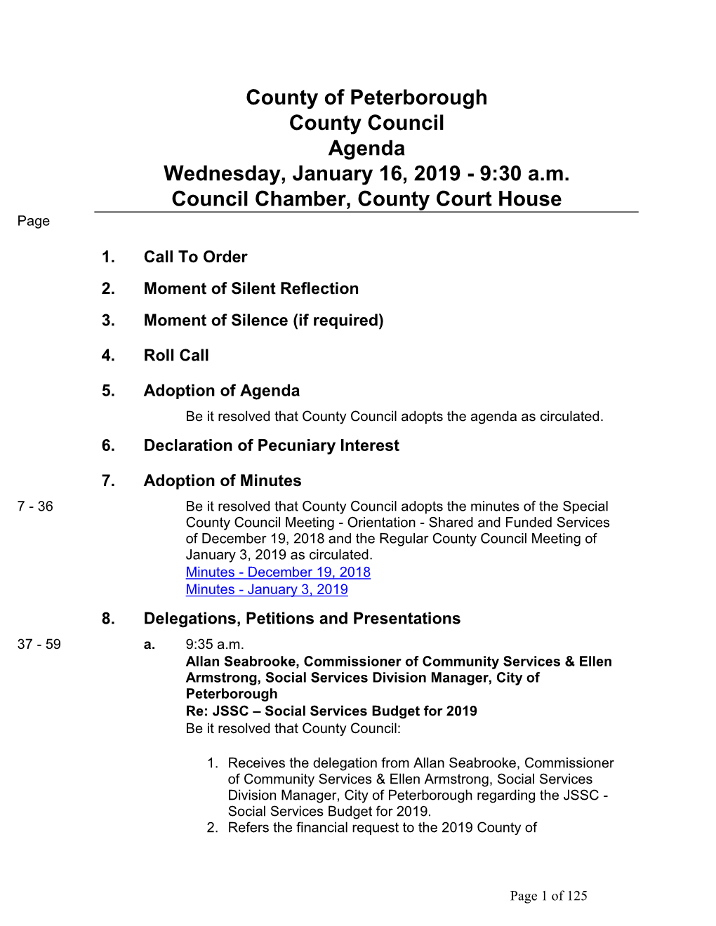 County Council Agenda Wednesday, January 16, 2019 - 9:30 A.M