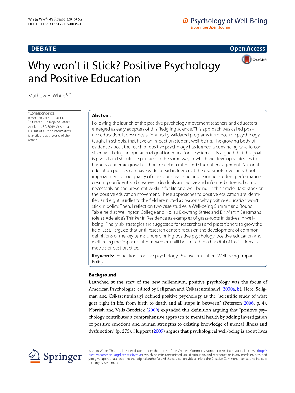 Positive Psychology and Positive Education