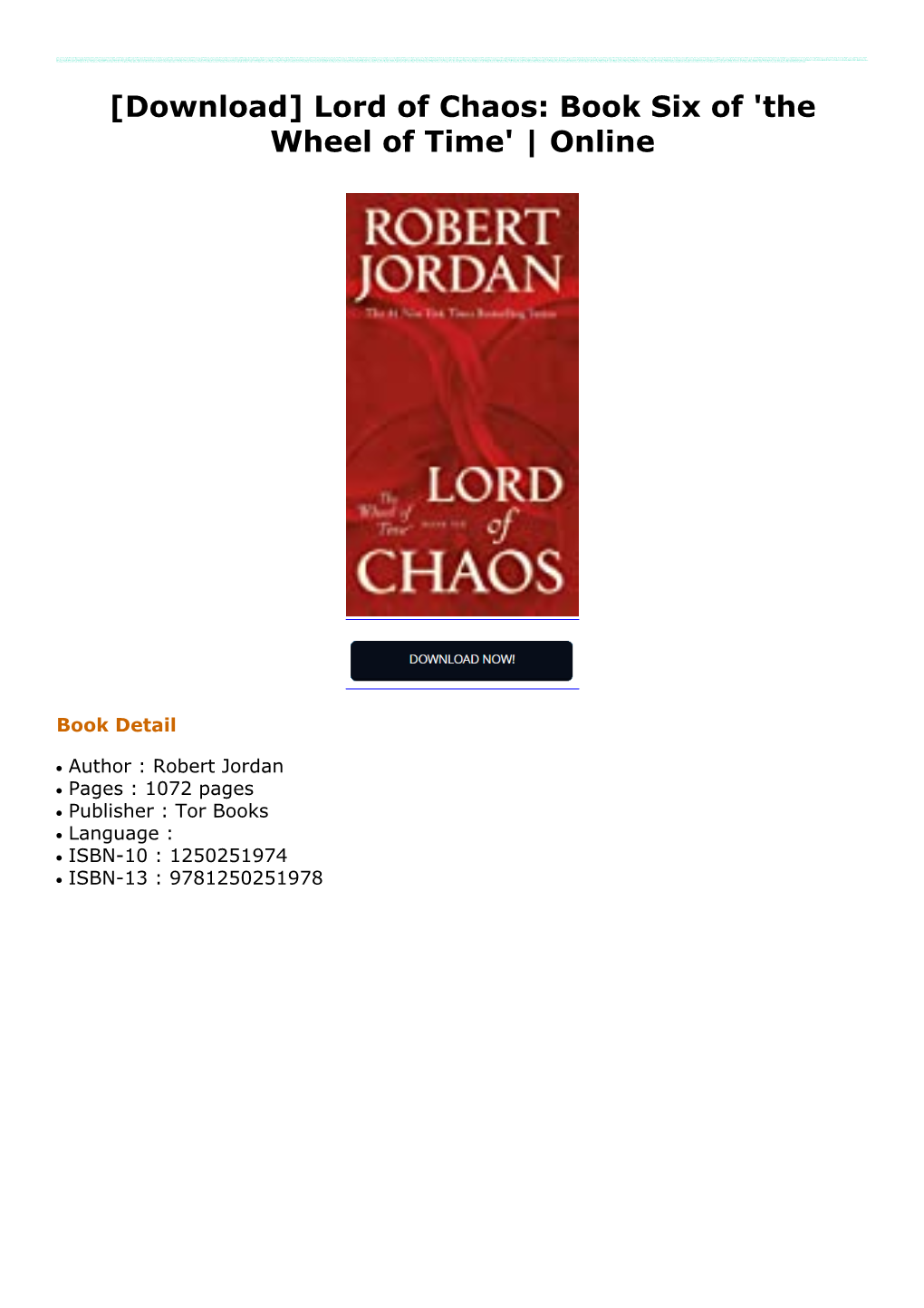 Lord of Chaos: Book Six of 'The Wheel of Time'