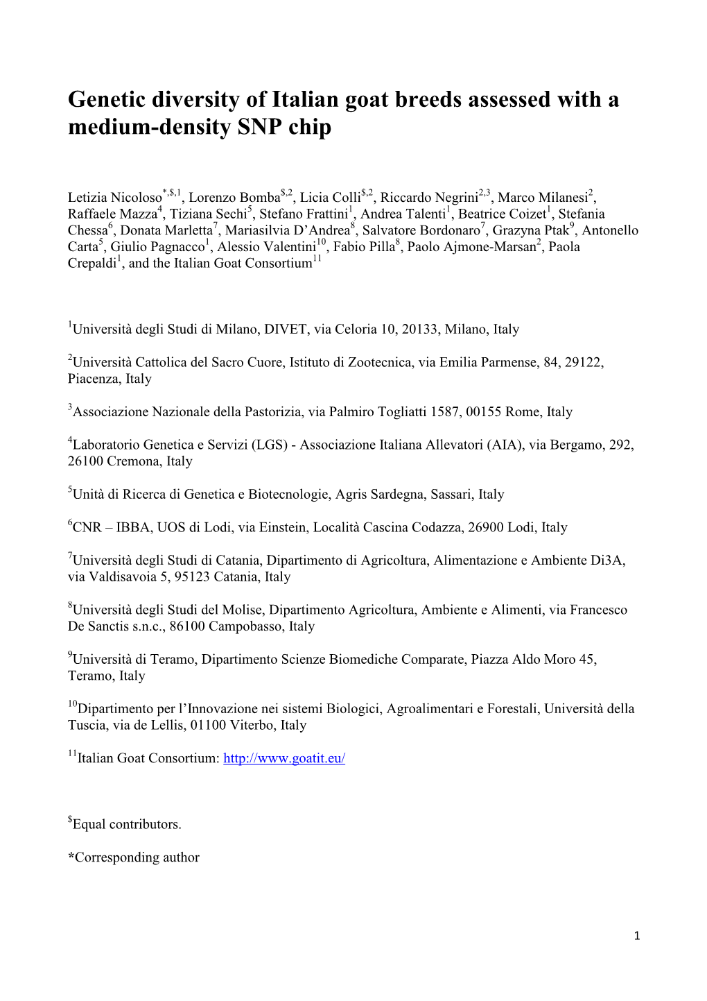 Genetic Diversity of Italian Goat Breeds Assessed with a Medium-Density SNP Chip