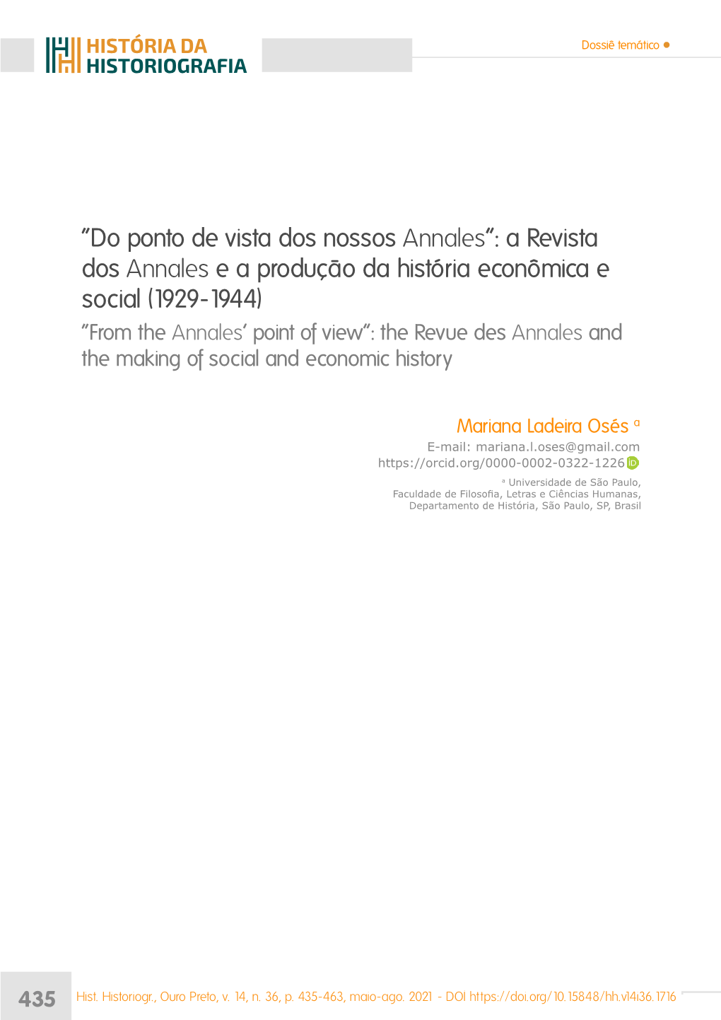 A Revista Dos Annales E a Produção Da História Econômica E Social