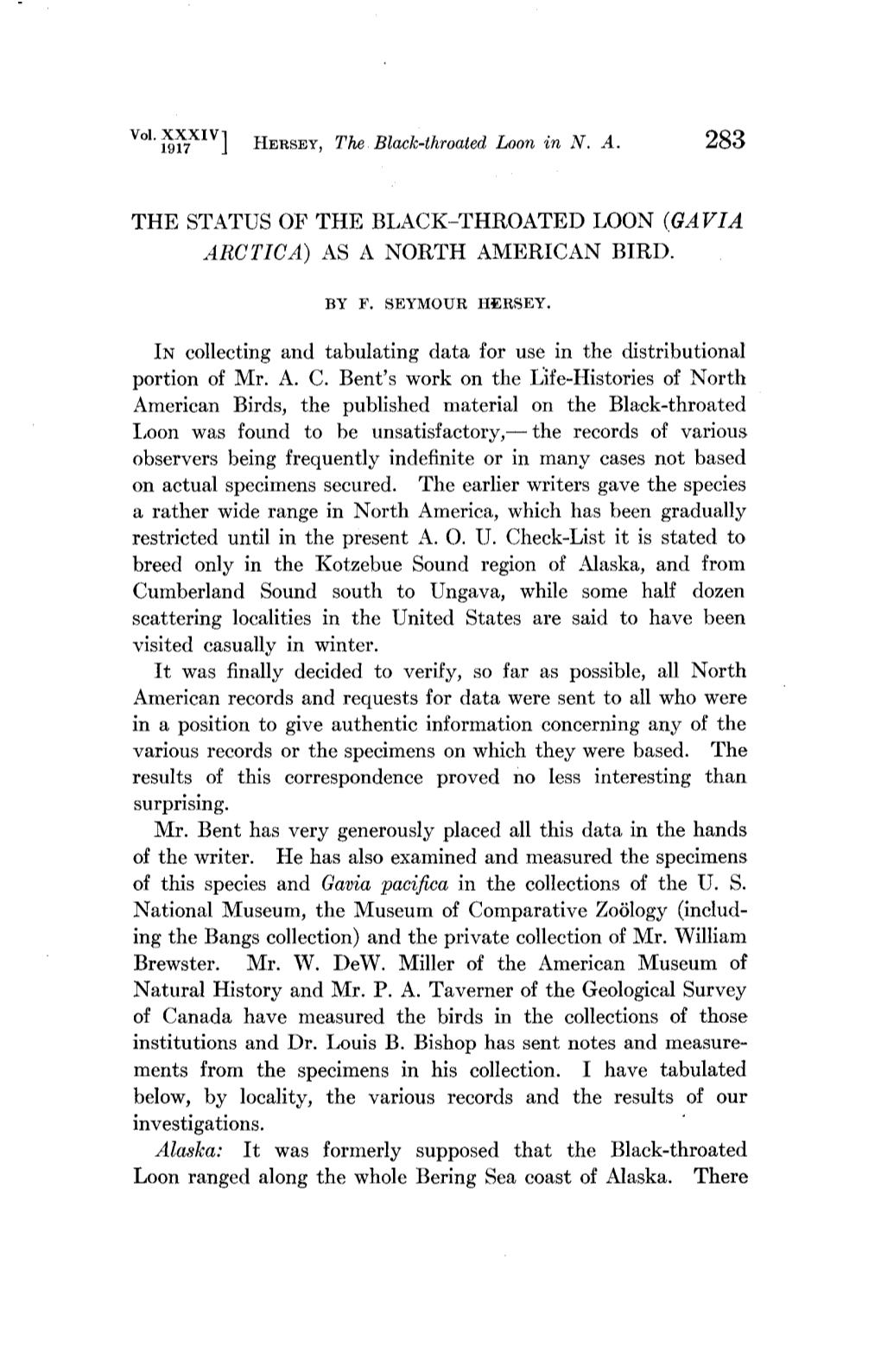 The Status of the Black-Throated Loon (Gavia Arctica) As a North American Bird