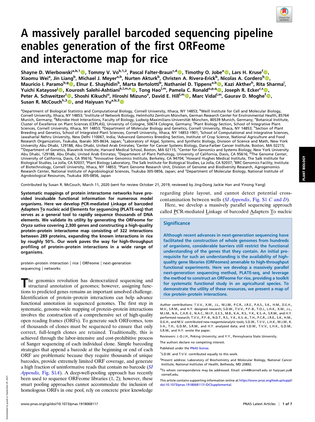 A Massively Parallel Barcoded Sequencing Pipeline Enables Generation of the First Orfeome and Interactome Map for Rice