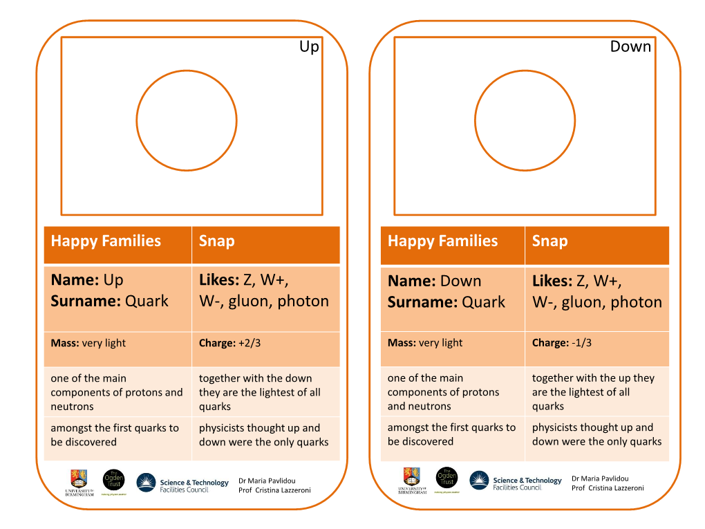 Z, W+, W-, Gluon, Photon Happy Families Snap Name: Down