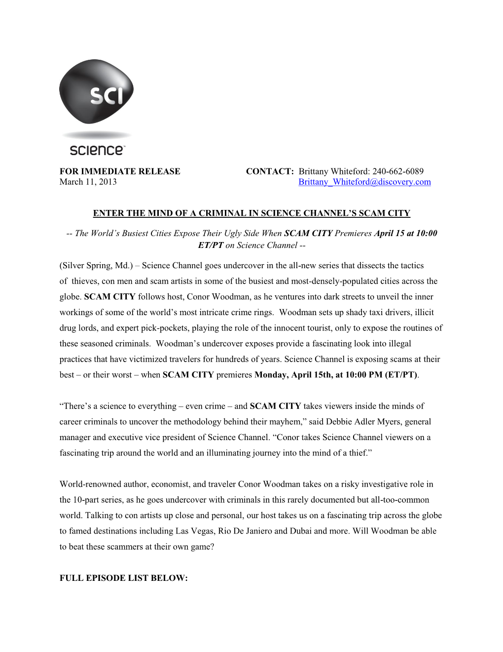 SCAM CITY Press Release