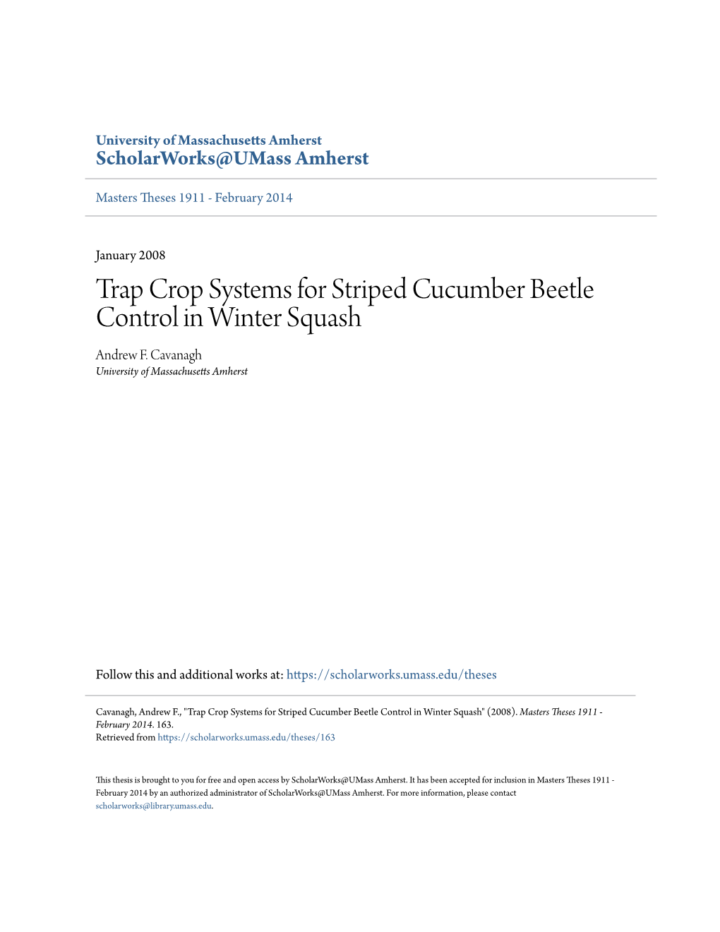 Trap Crop Systems for Striped Cucumber Beetle Control in Winter Squash Andrew F
