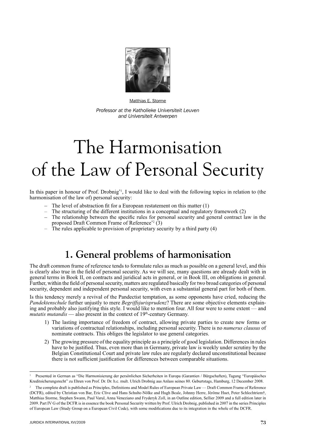 The Harmonisation of the Law of Personal Security