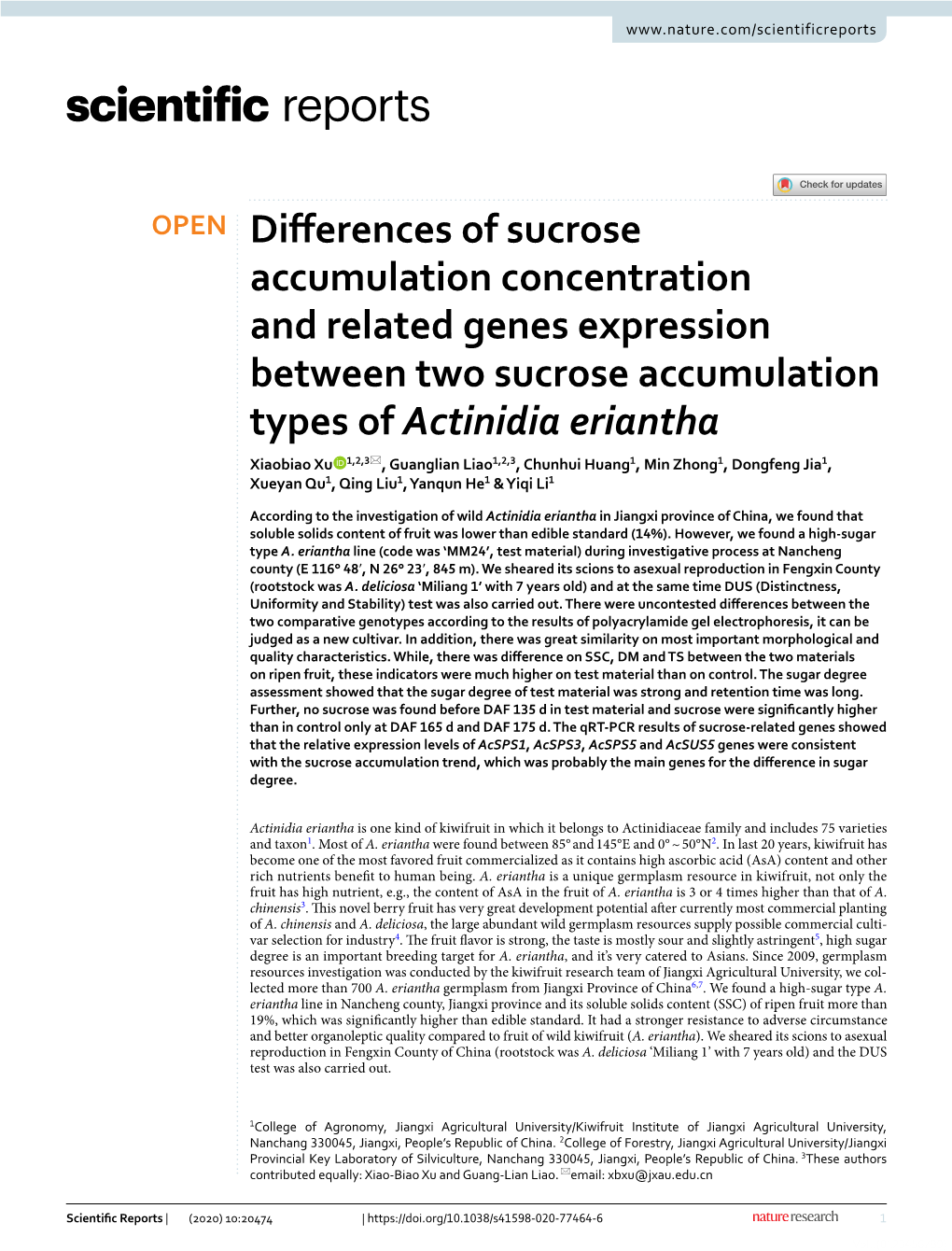 Differences of Sucrose Accumulation Concentration and Related Genes Expression Between Two Sucrose Accumulation Types of Actinid