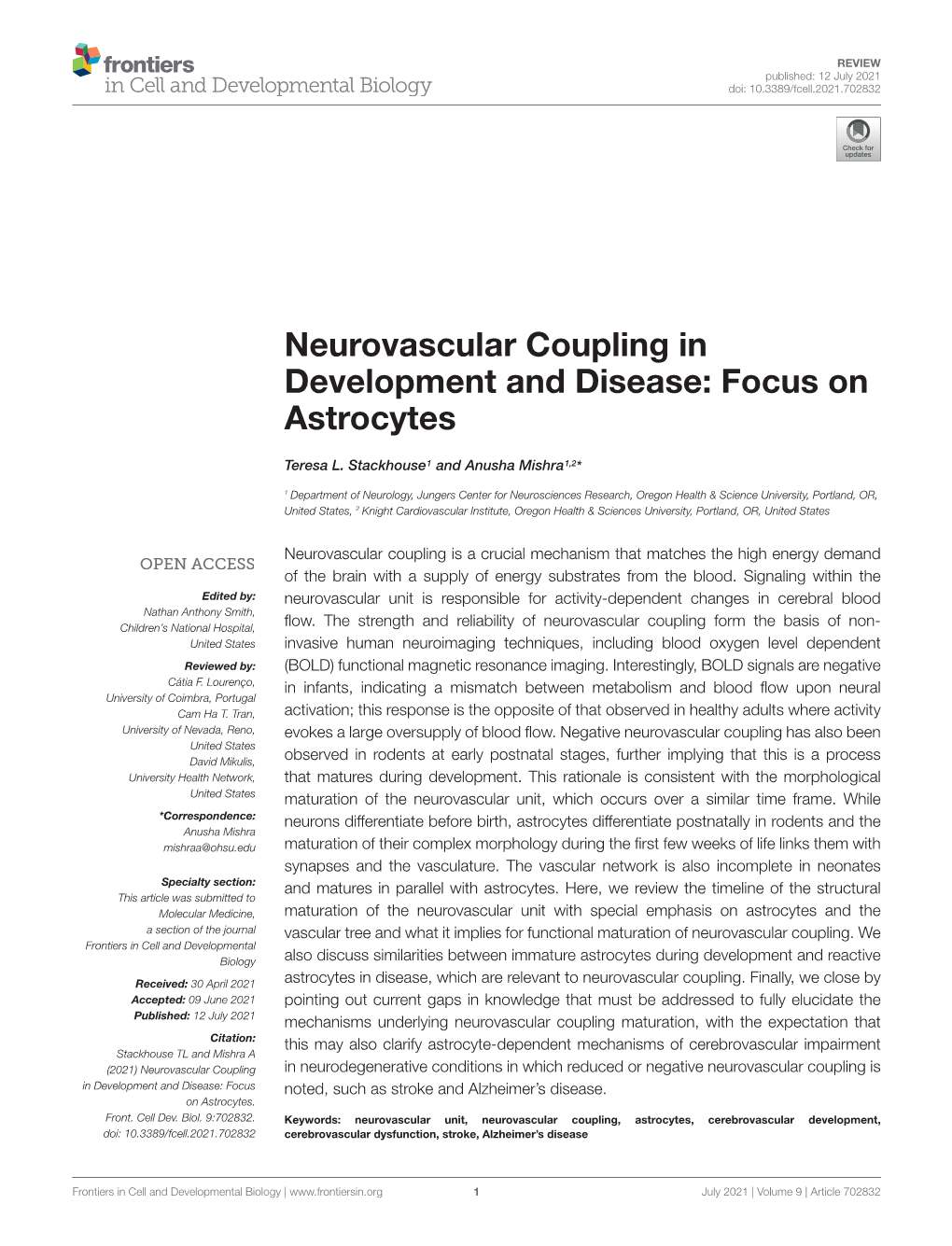 Neurovascular Coupling in Development and Disease: Focus on Astrocytes