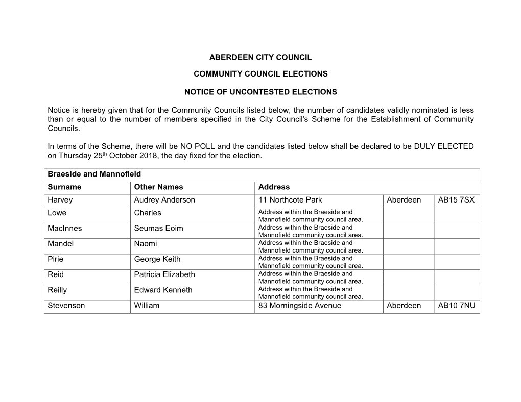 Notice of Uncontested Election 2018