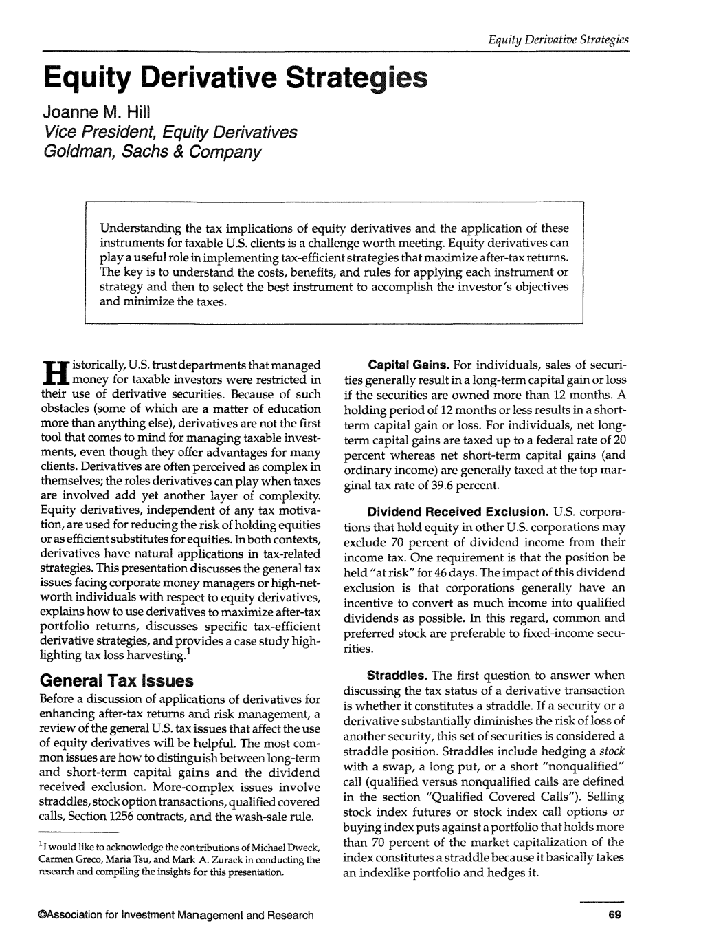 Equity Derivative Strategies Equity Derivative Strategies Joanne M