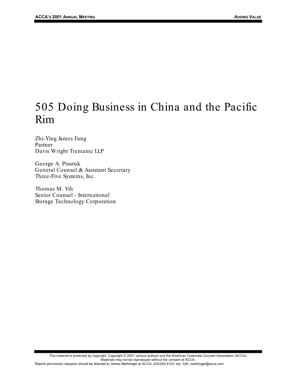 505 Doing Business in China and the Pacific Rim