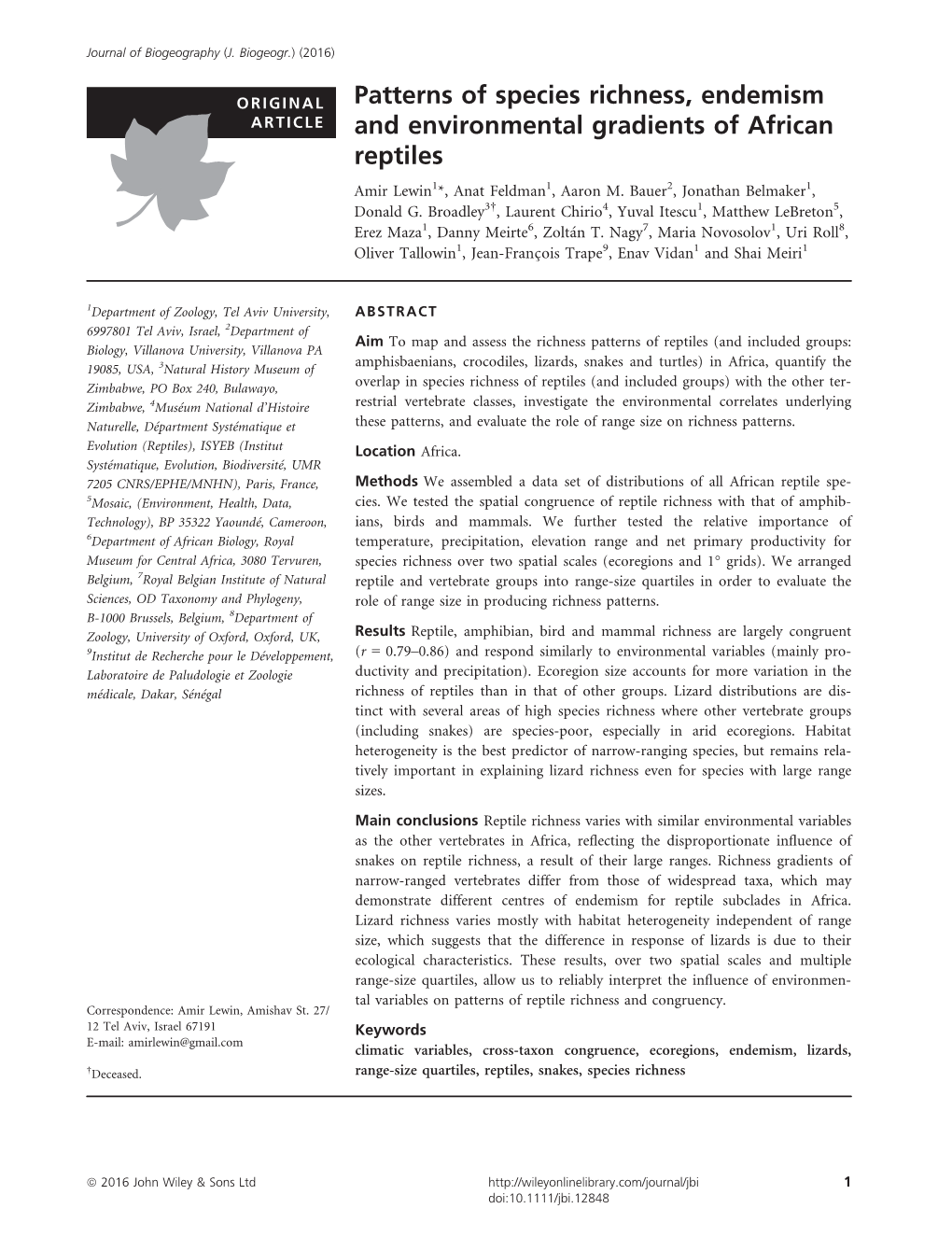 Patterns of Species Richness, Endemism and Environmental Gradients of African Reptiles