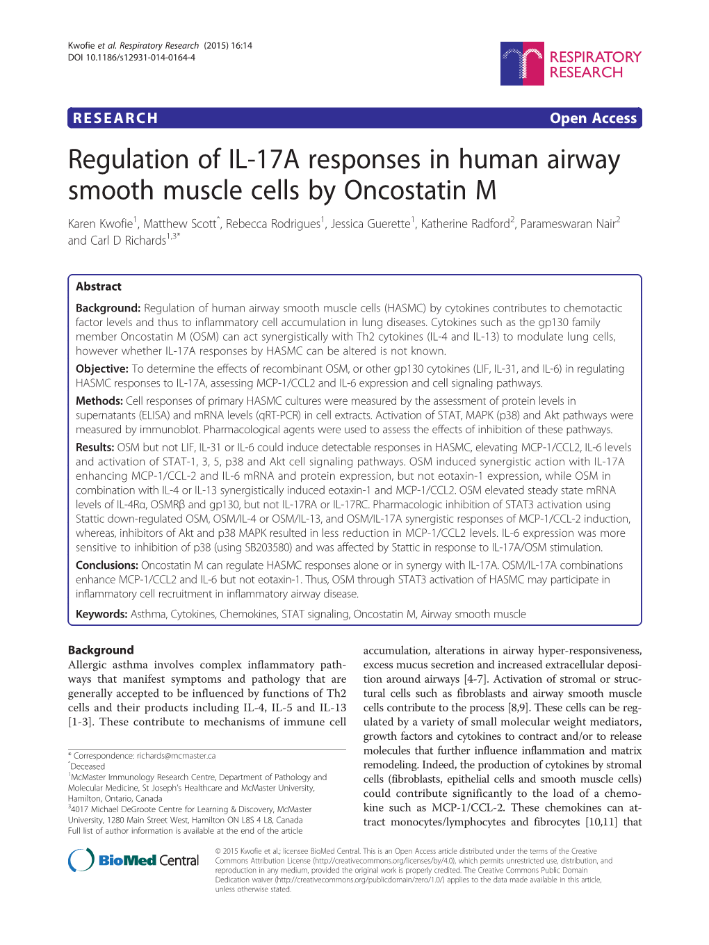 Regulation of IL-17A Responses in Human Airway Smooth Muscle Cells