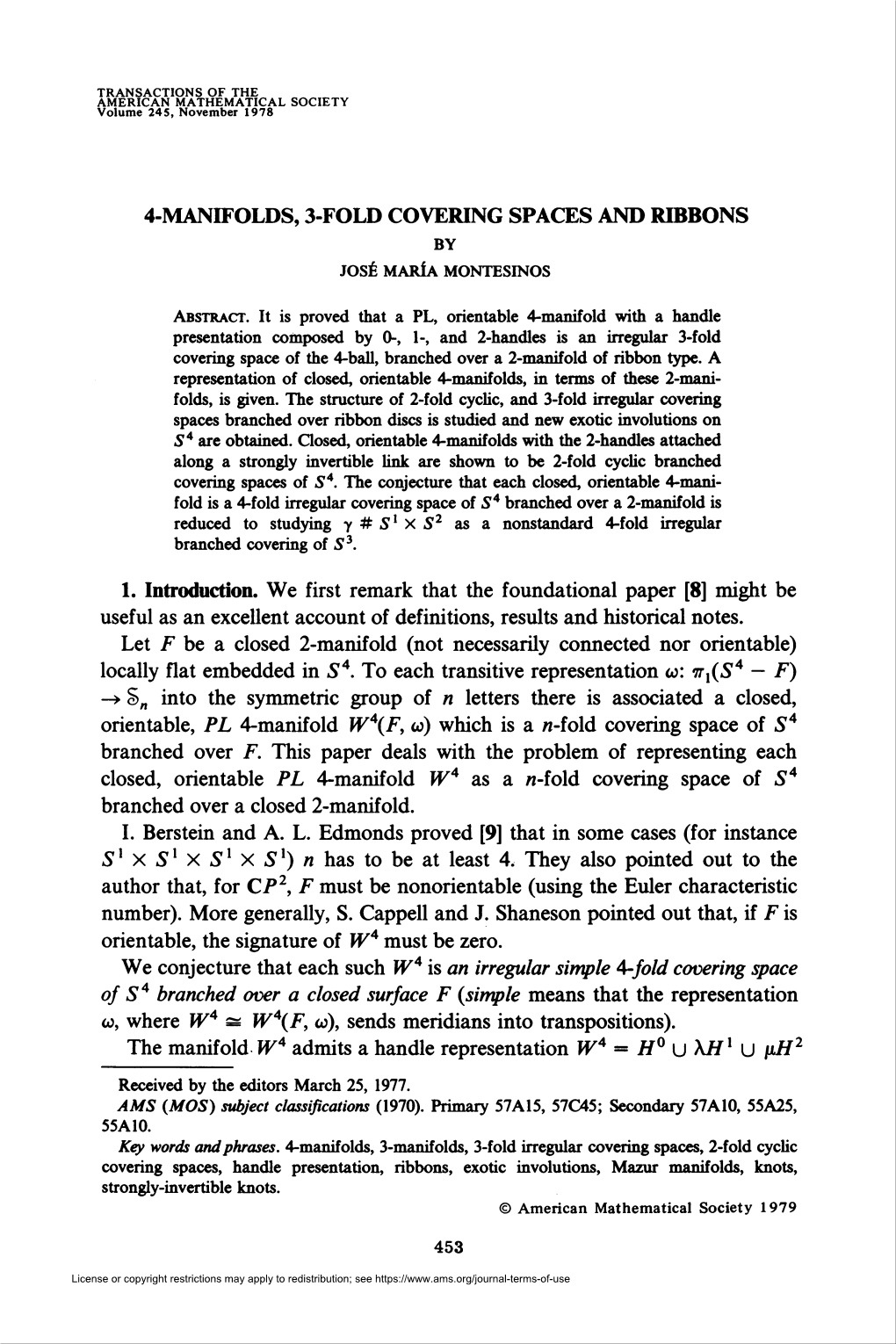 4-Manifolds, 3-Fold Covering Spaces and Ribbons