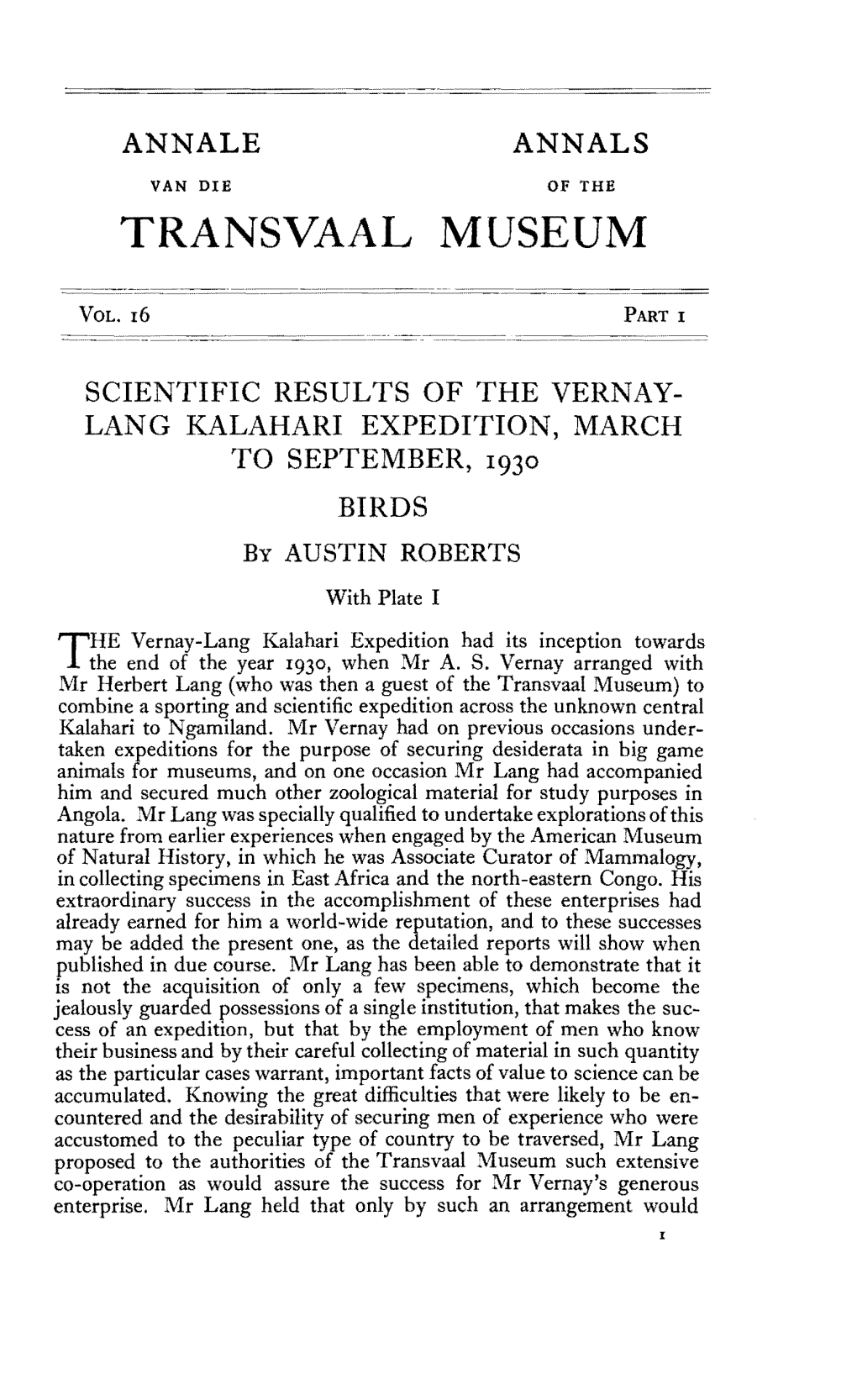 Scientific Results of the Vernay Lang Kalahari Expedition Birds.Pdf