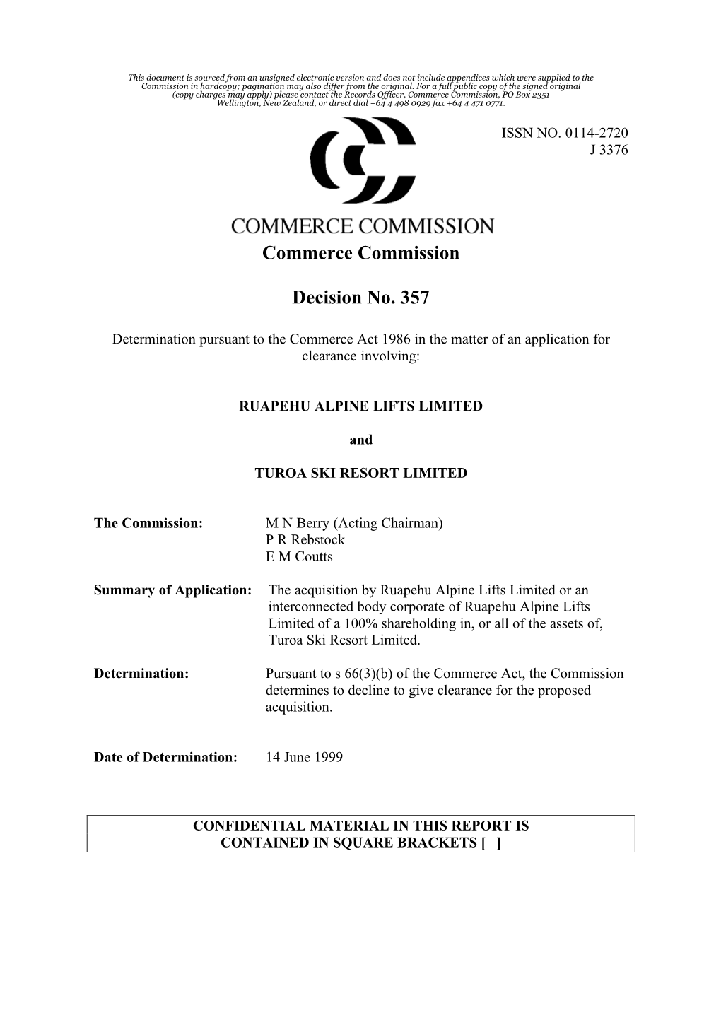 Commerce Commission Decision No