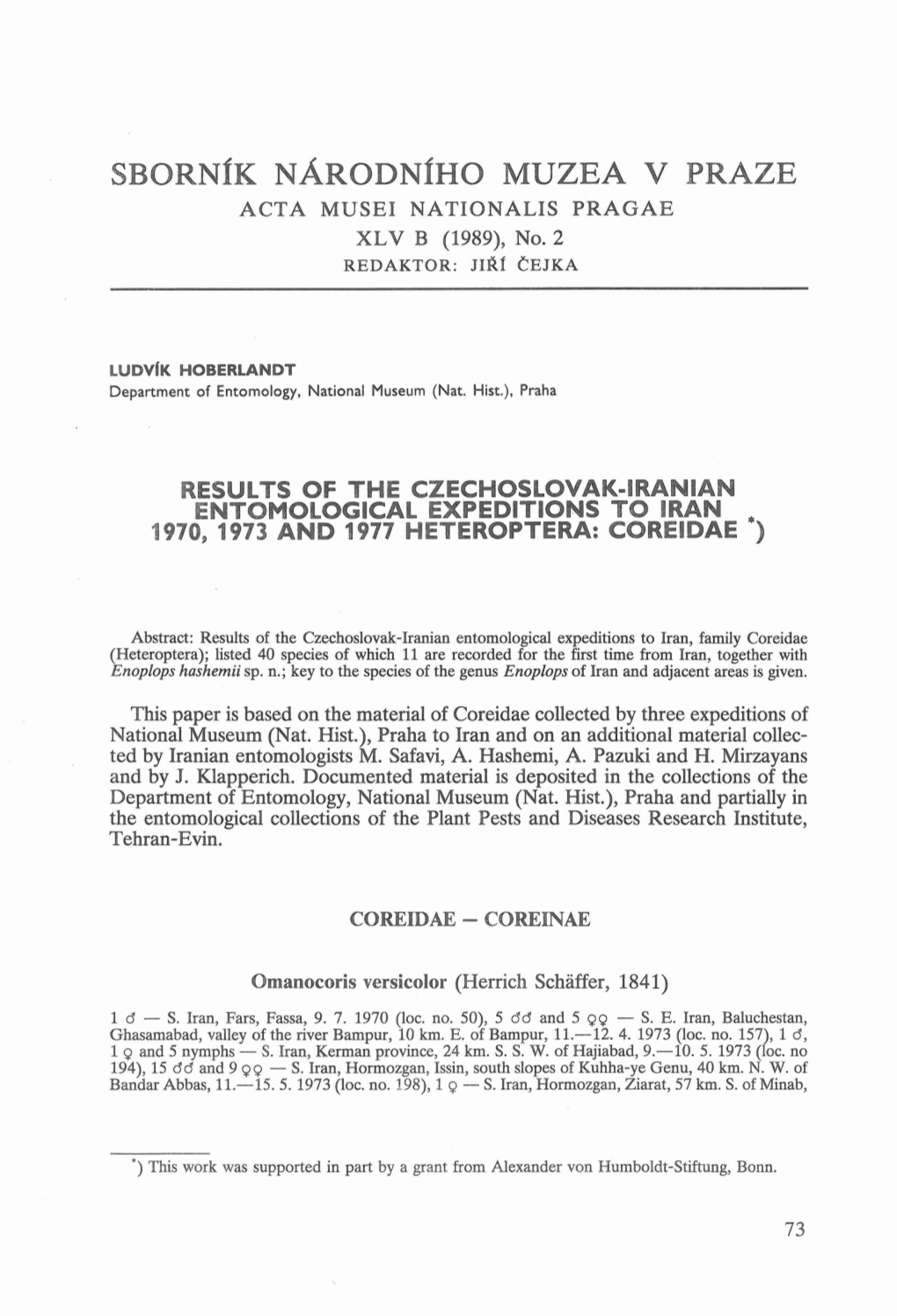 Sbornfk NARODNIHO MUZEA V PRAZE ACTA M USEI NATIONALIS PRAGAE X LV B (1989), No.2 REDAKTOR: Nnr CEJKA