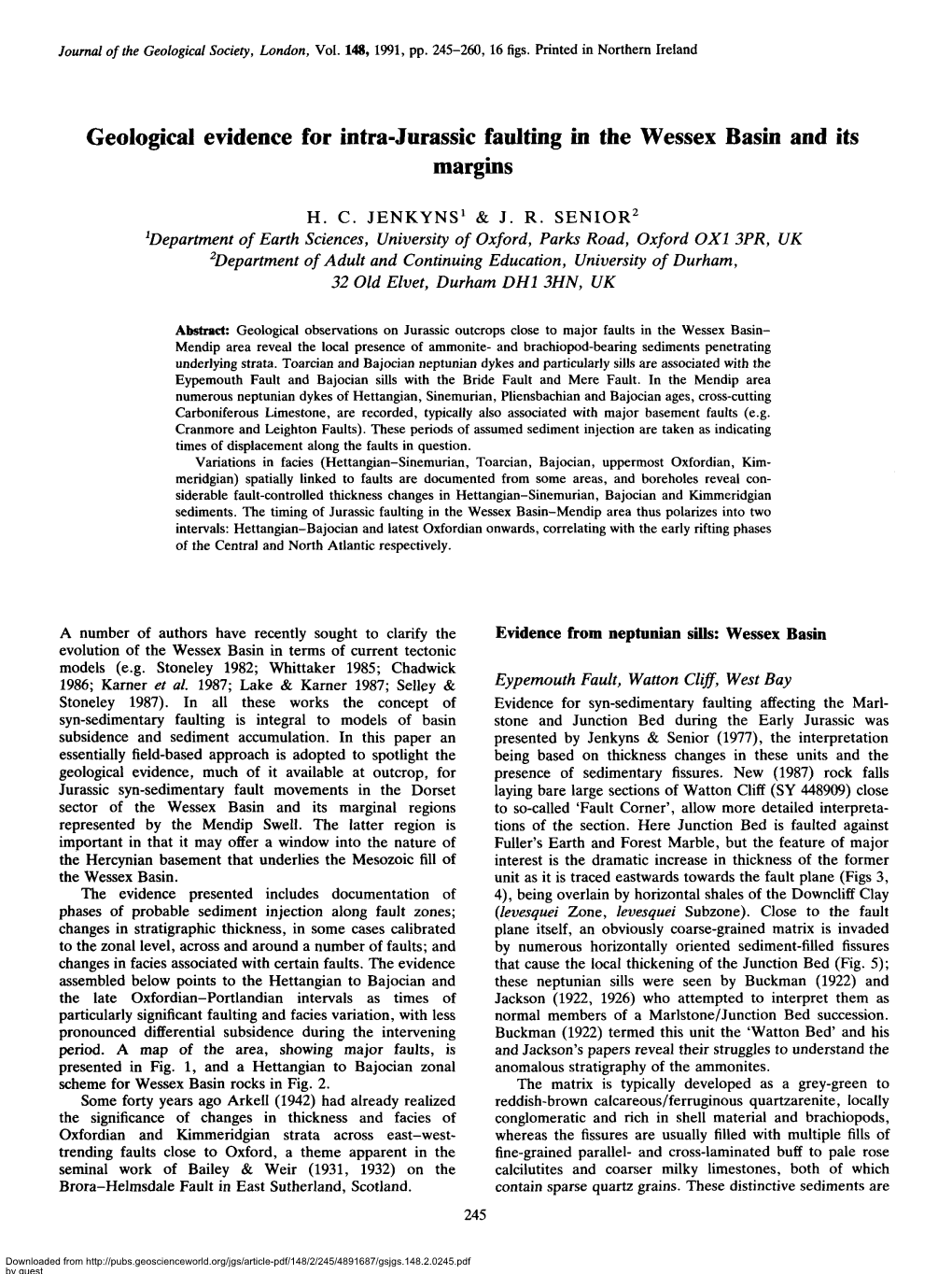 Geological Evidence for Intra-Jurassic Faulting in the Wessex Basin and Its Margins