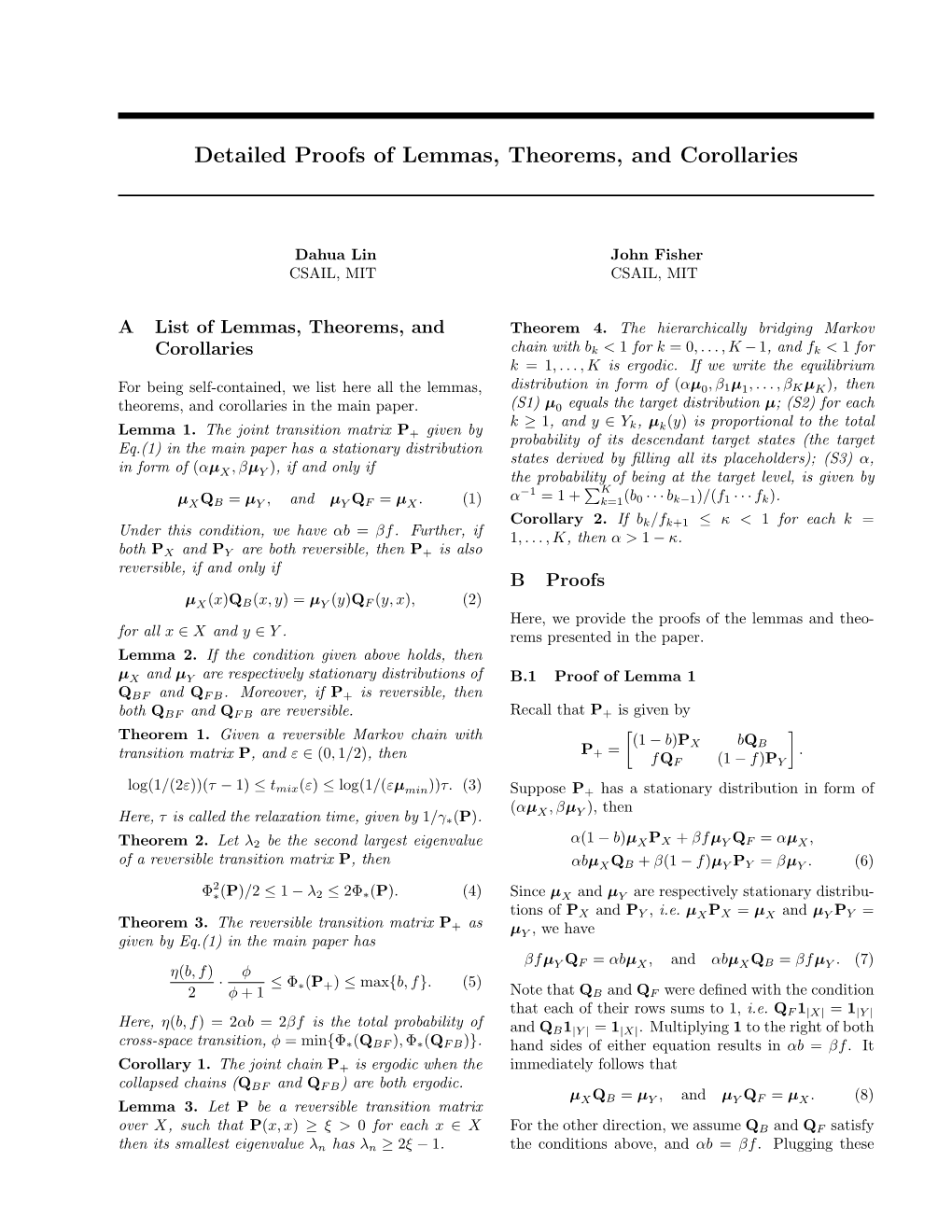 Detailed Proofs of Lemmas, Theorems, and Corollaries