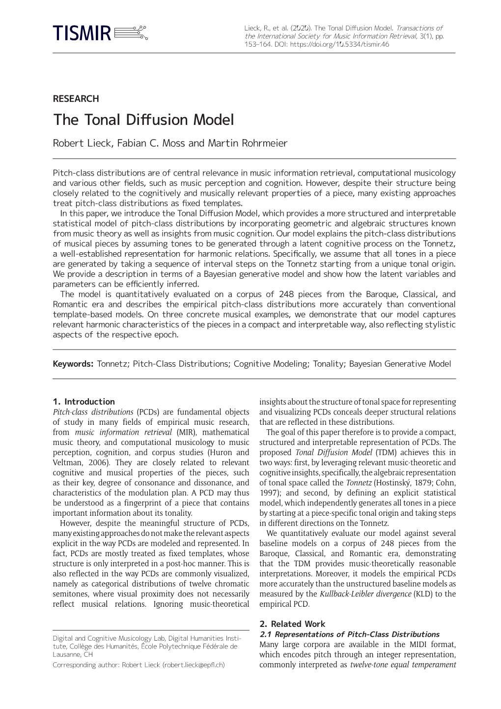 The Tonal Diffusion Model.Transactions of the International Society for Music Information Retrieval,3(1), Pp