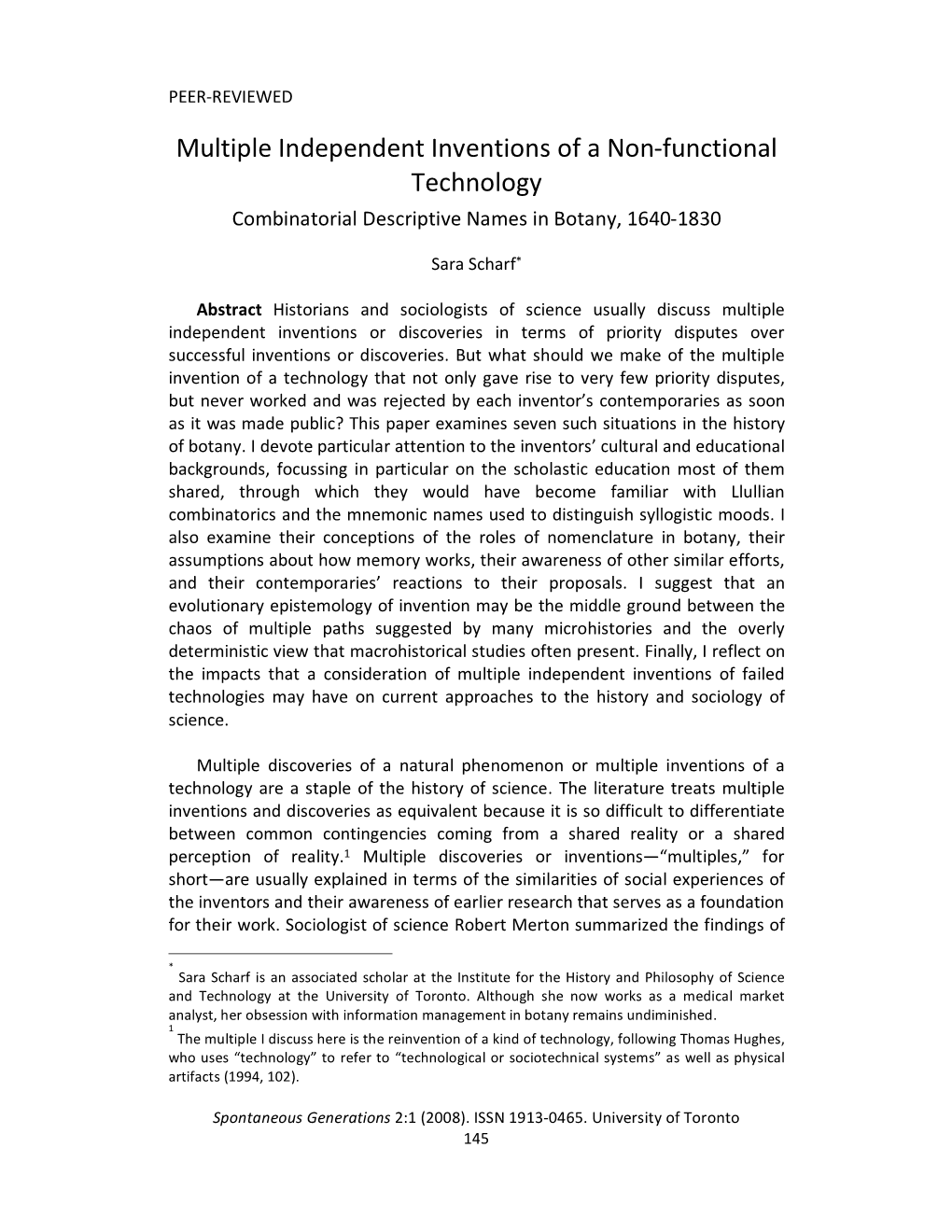 Multiple Independent Inventions of a Non‐Functional Technology Combinatorial Descriptive Names in Botany, 1640‐1830