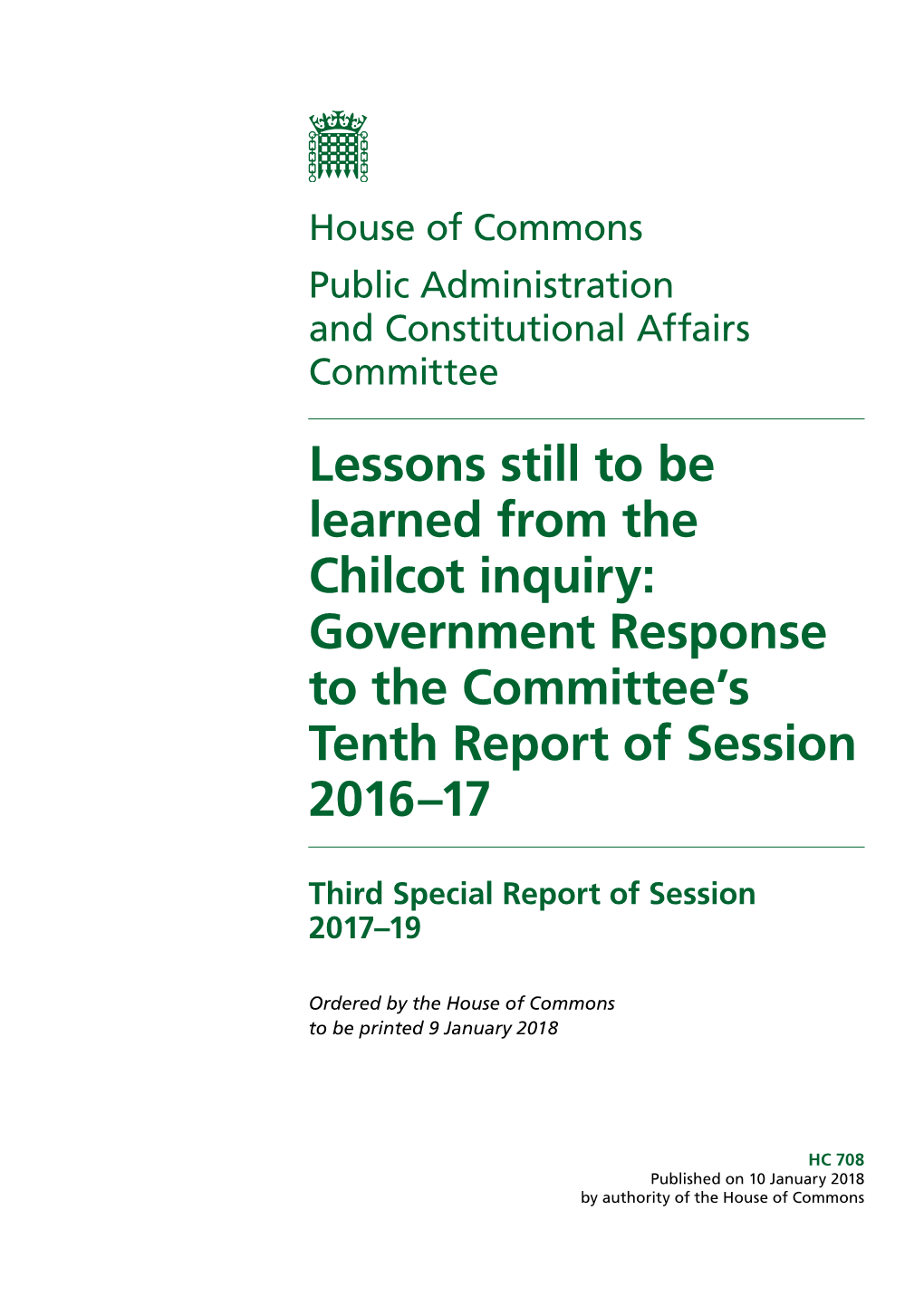 Government Response to the Committee’S Tenth Report of Session 2016–17