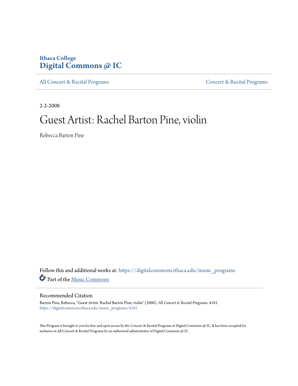 Rachel Barton Pine, Violin Rebecca Barton Pine